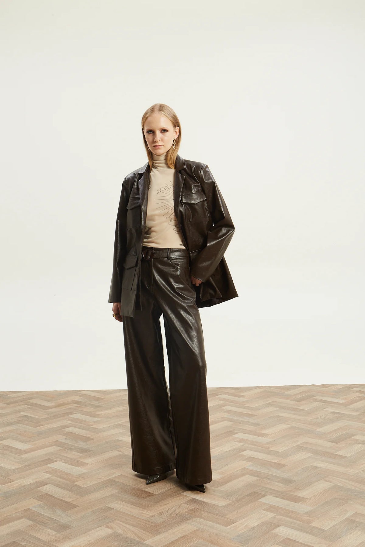 Livia eco leather brown pants