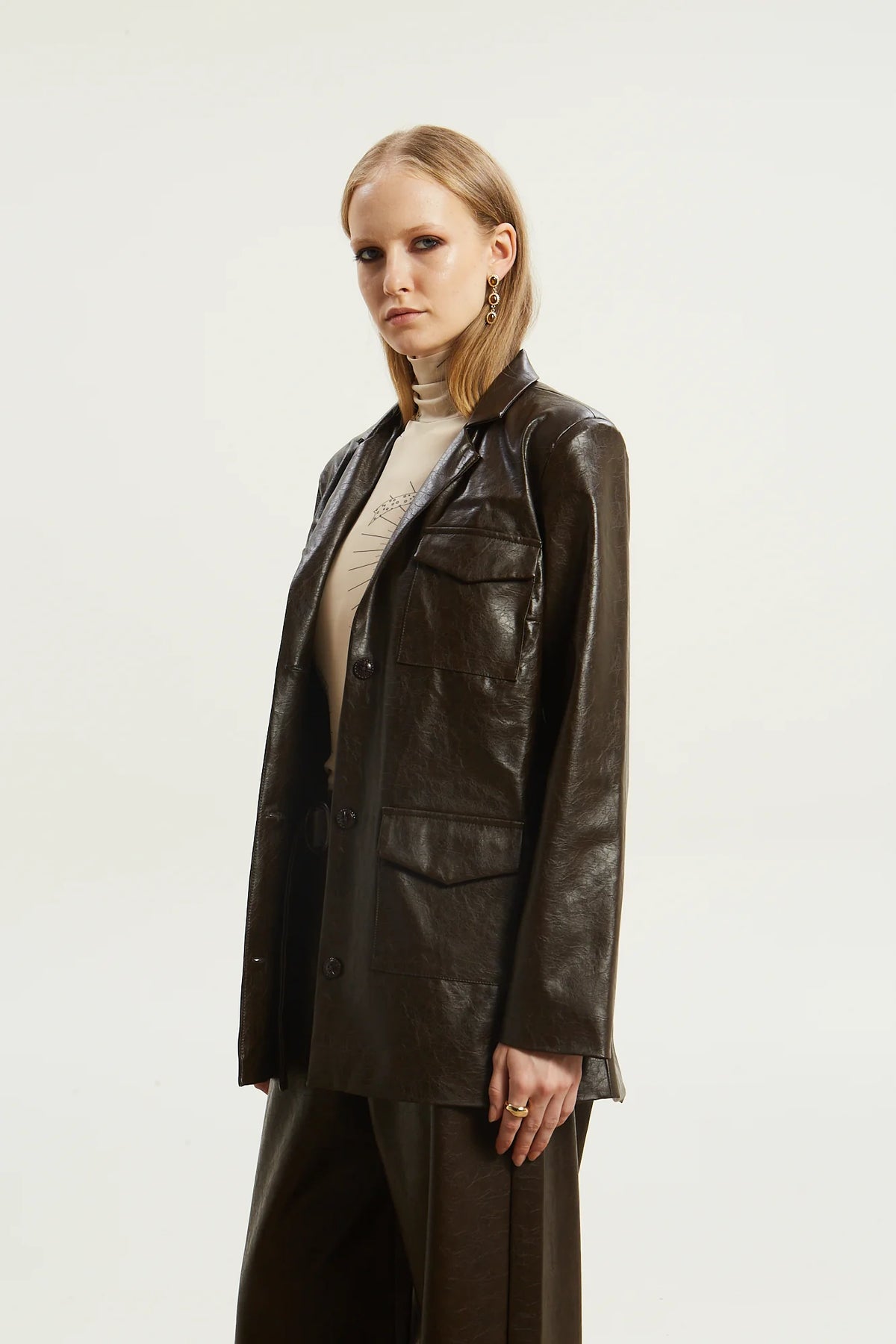 Livia eco leather brown blazer