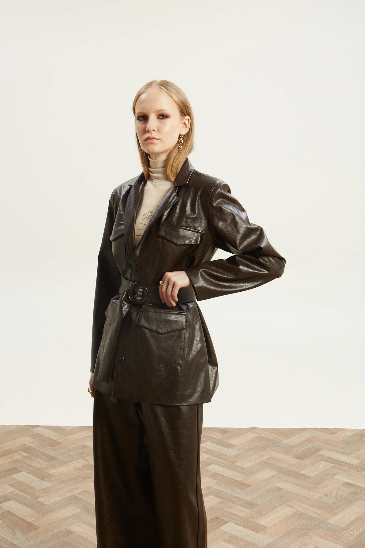 Livia eco leather brown blazer