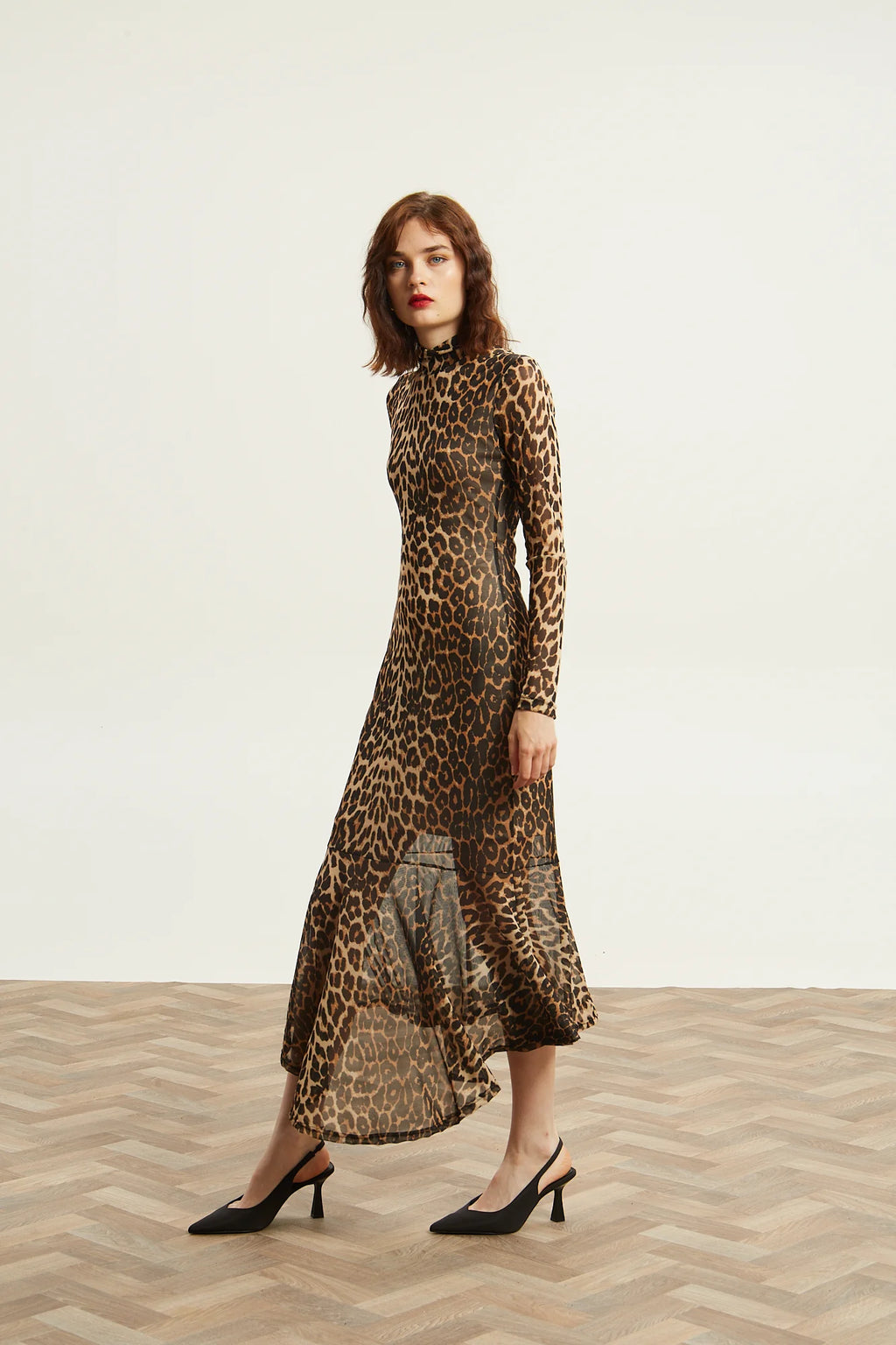 Victoria turtleneck mesh leopard dress