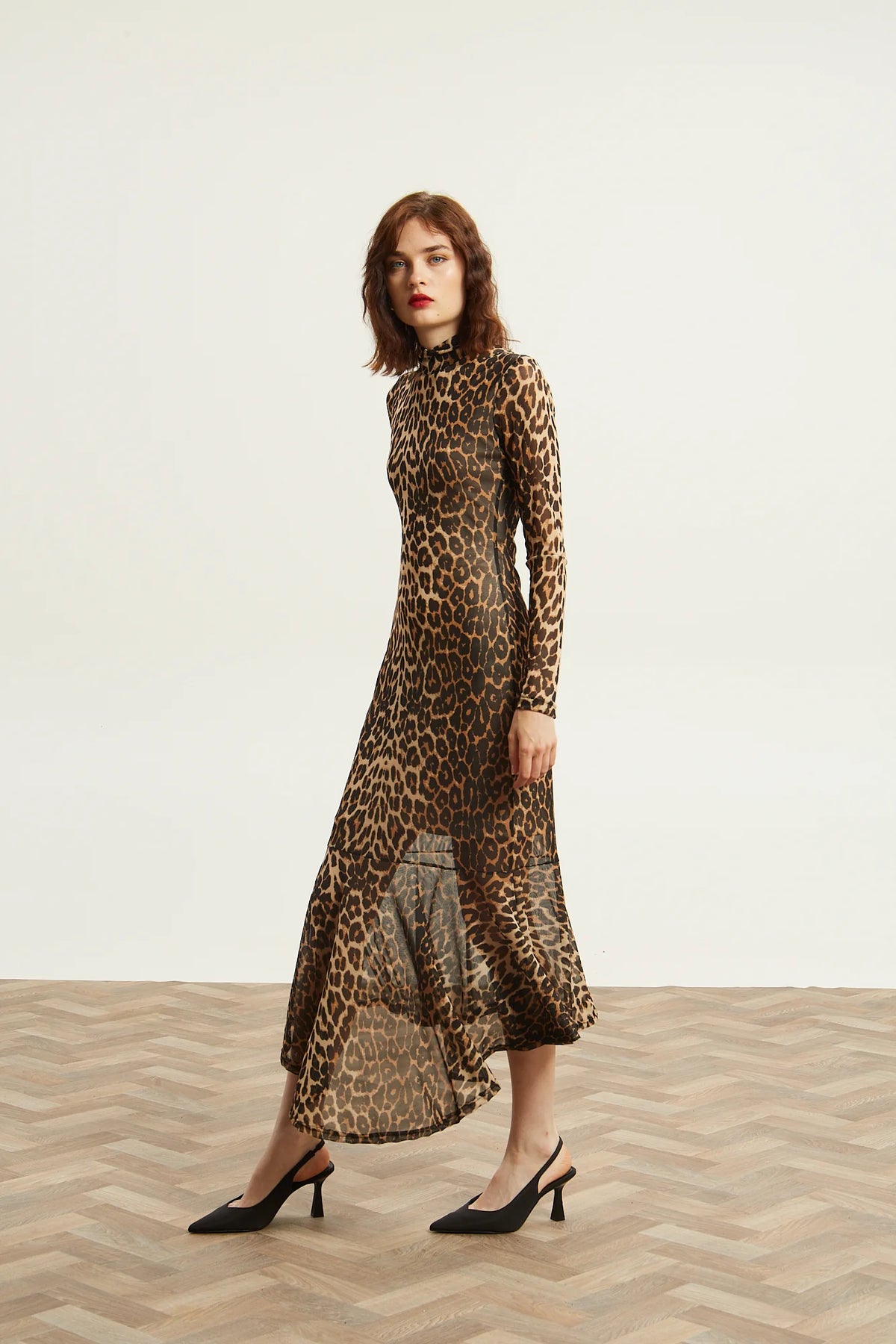 Victoria turtleneck mesh leopard dress