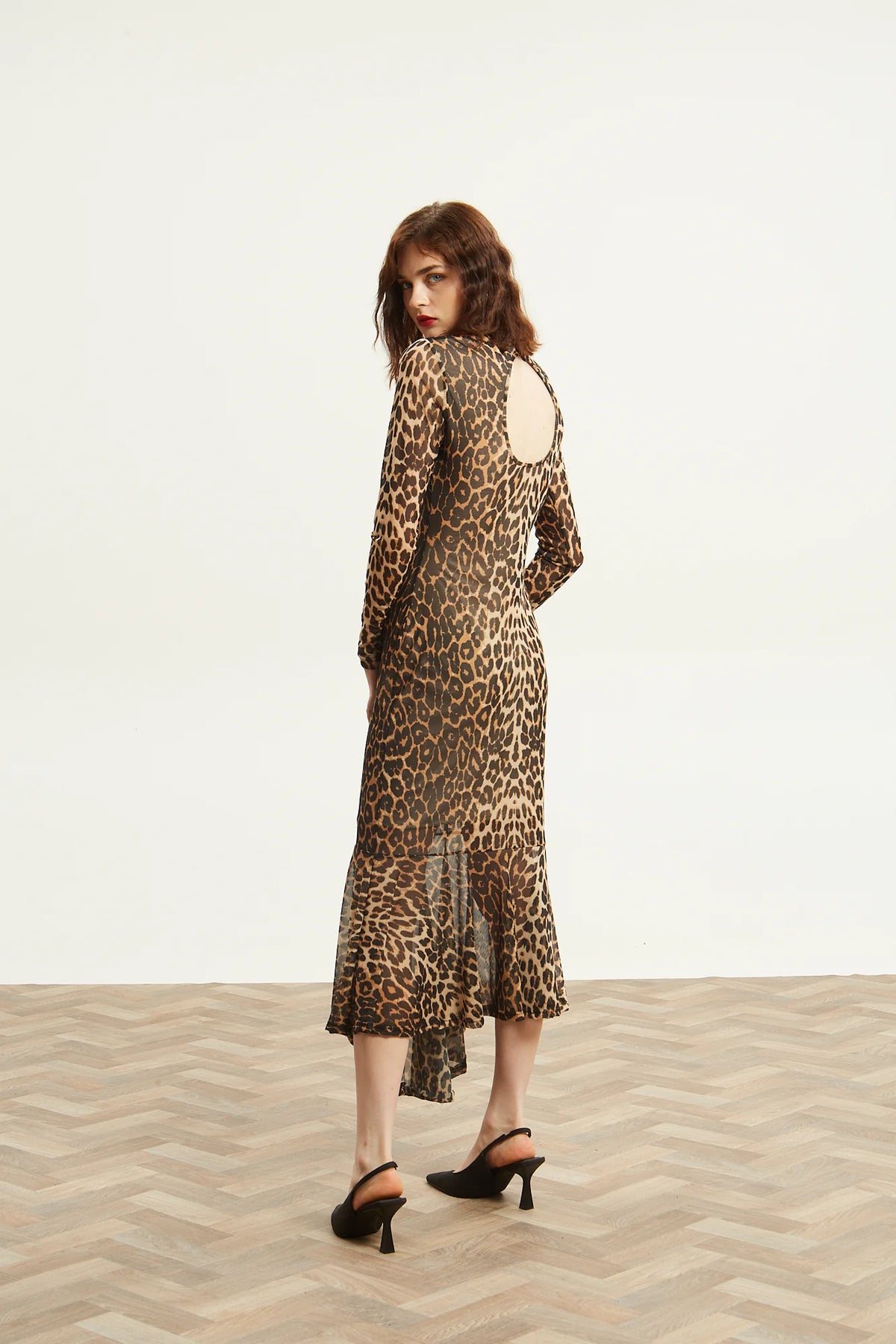Victoria turtleneck mesh leopard dress