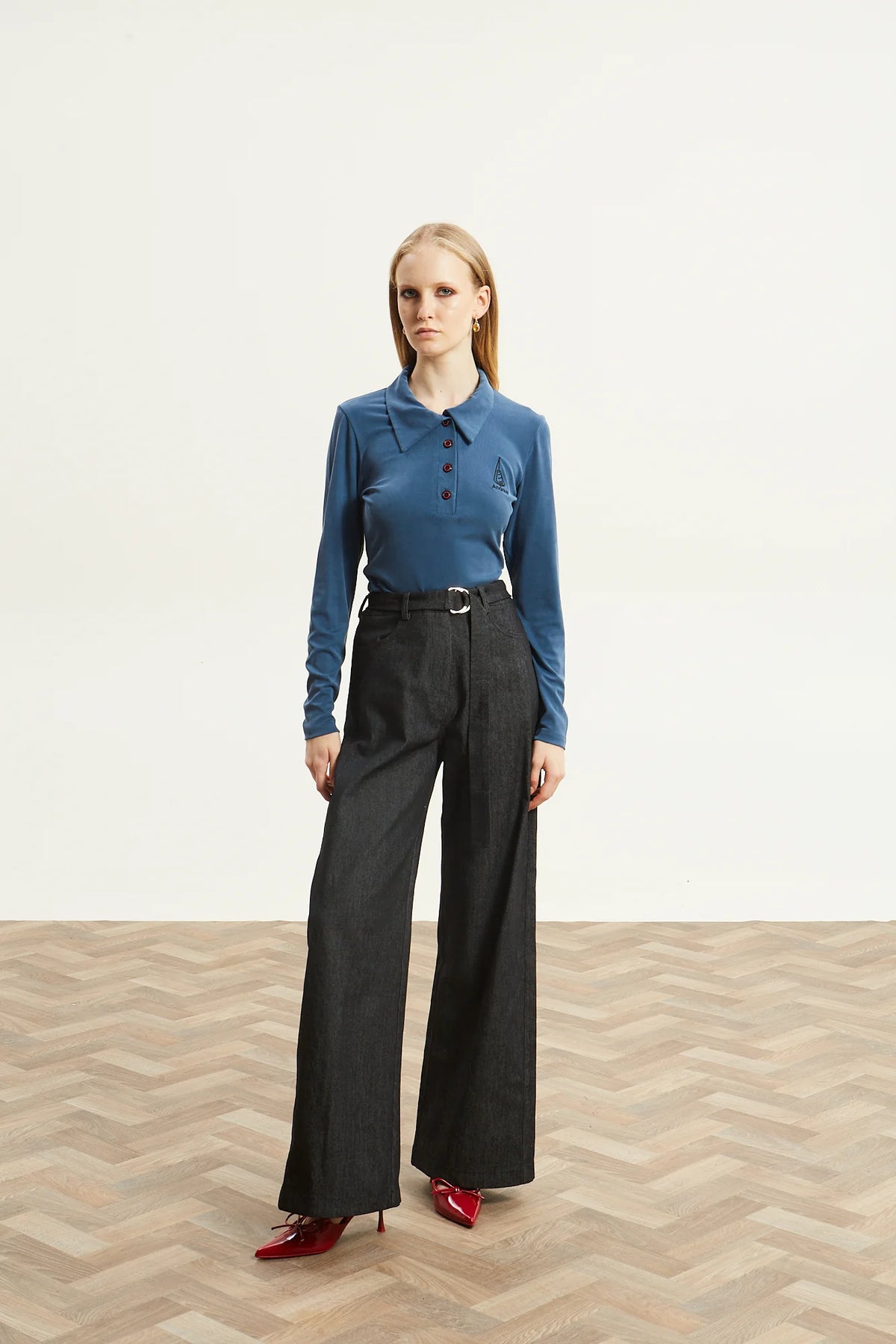 Nina polo blue top