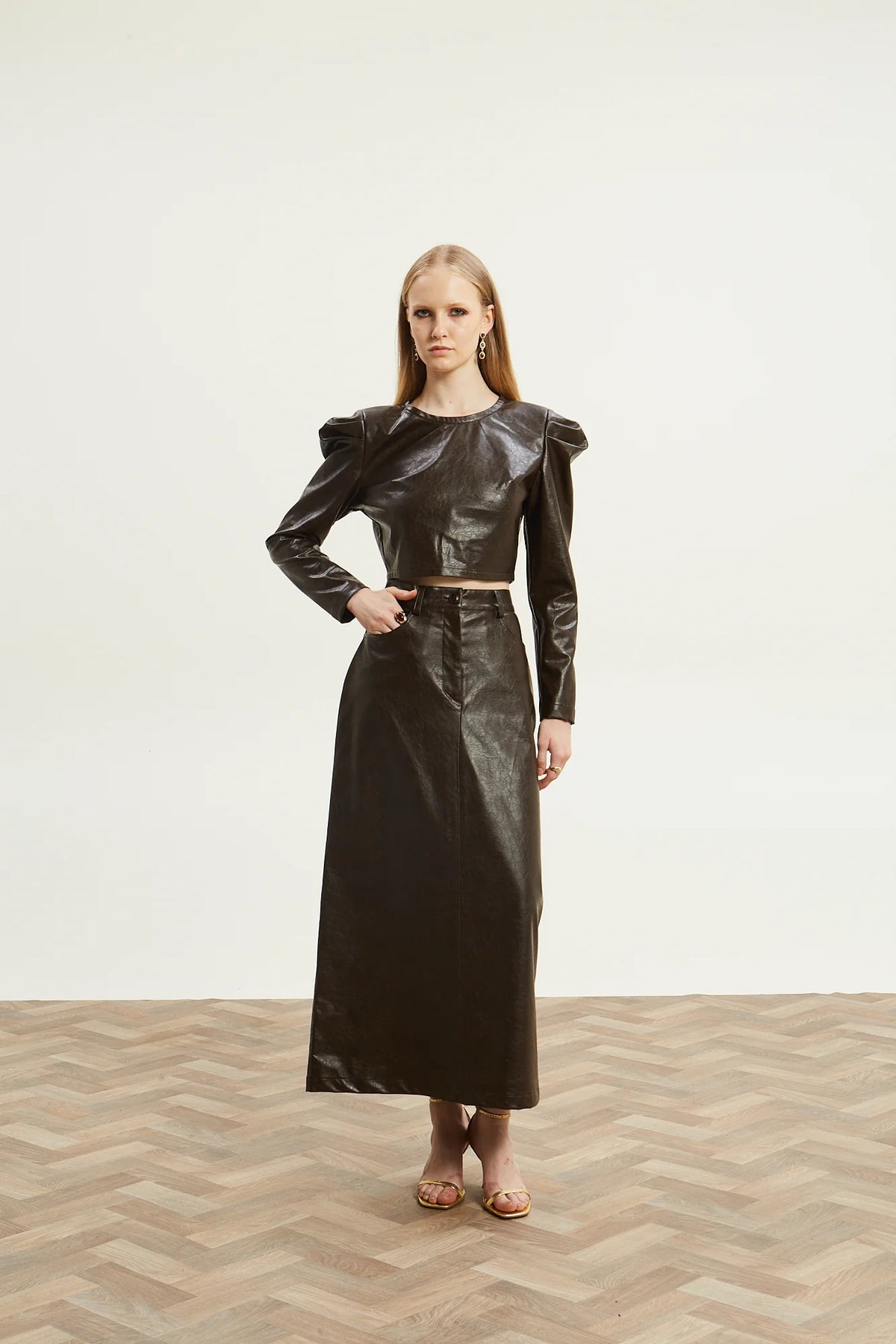 Livia eco leather brown skirt