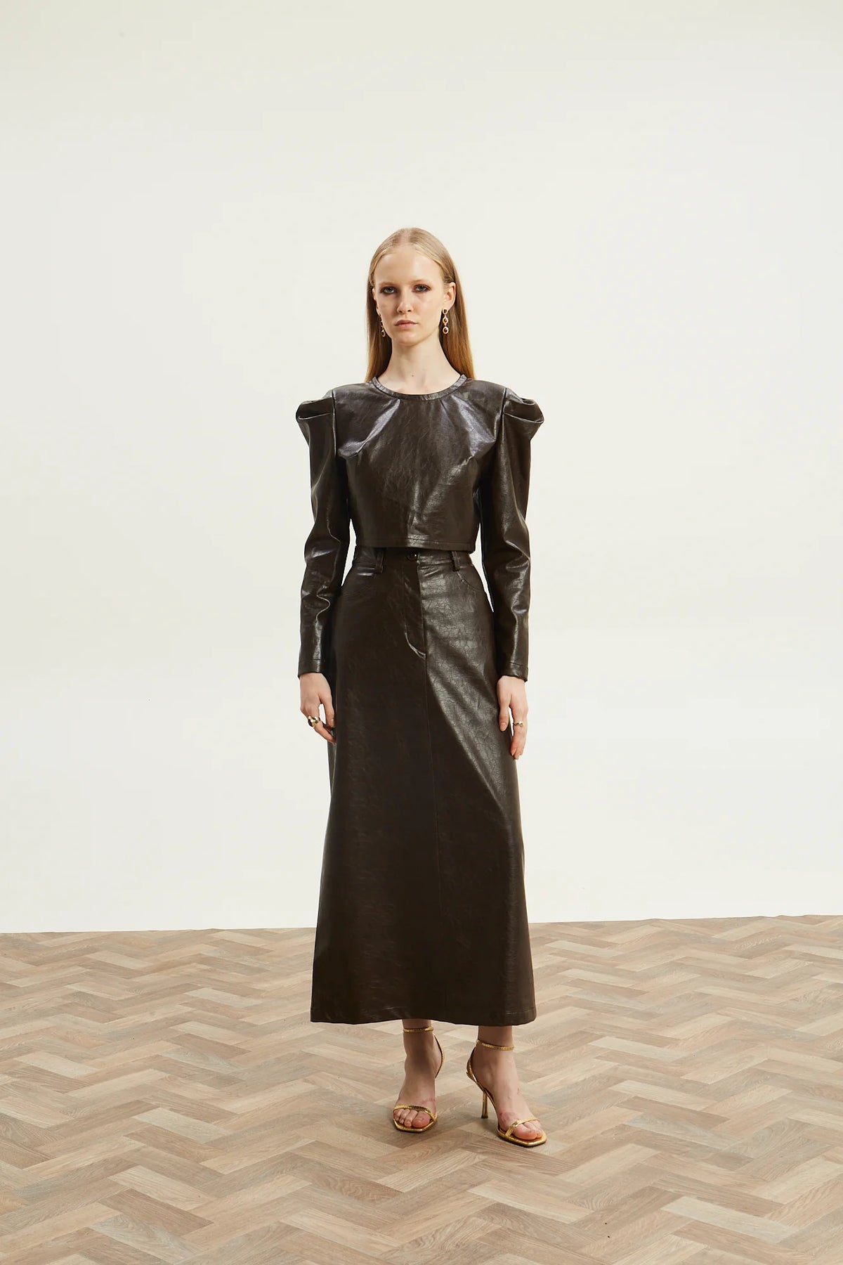 Livia eco leather brown skirt
