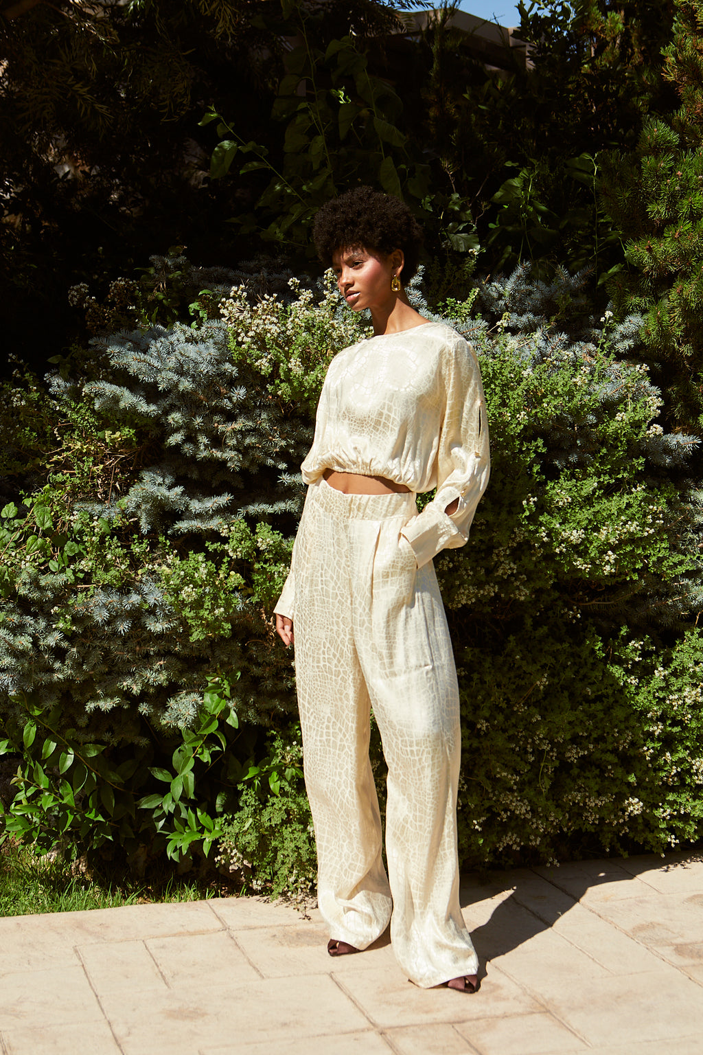 Jacquard pants cream