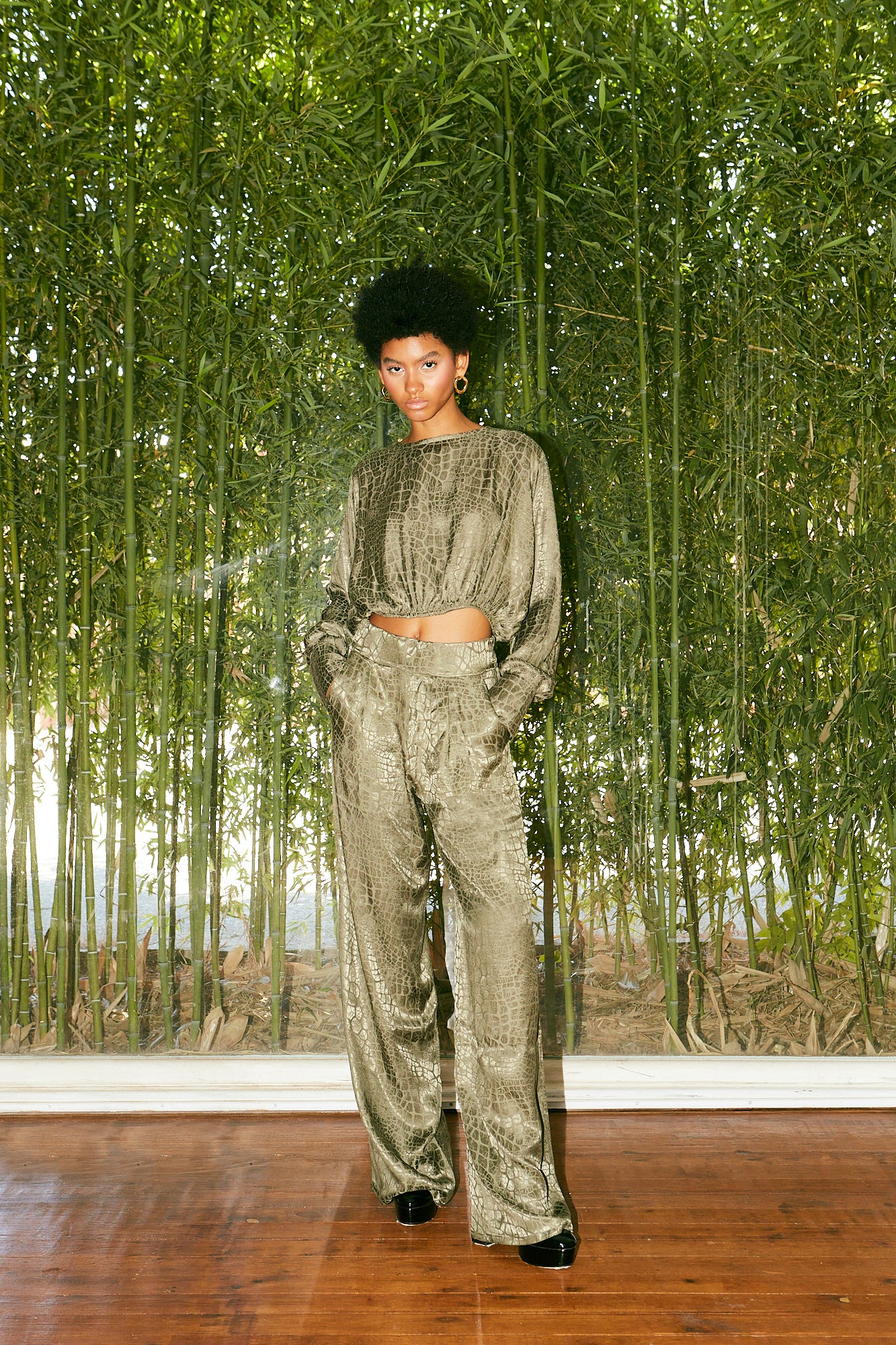 Jacquard pants olive