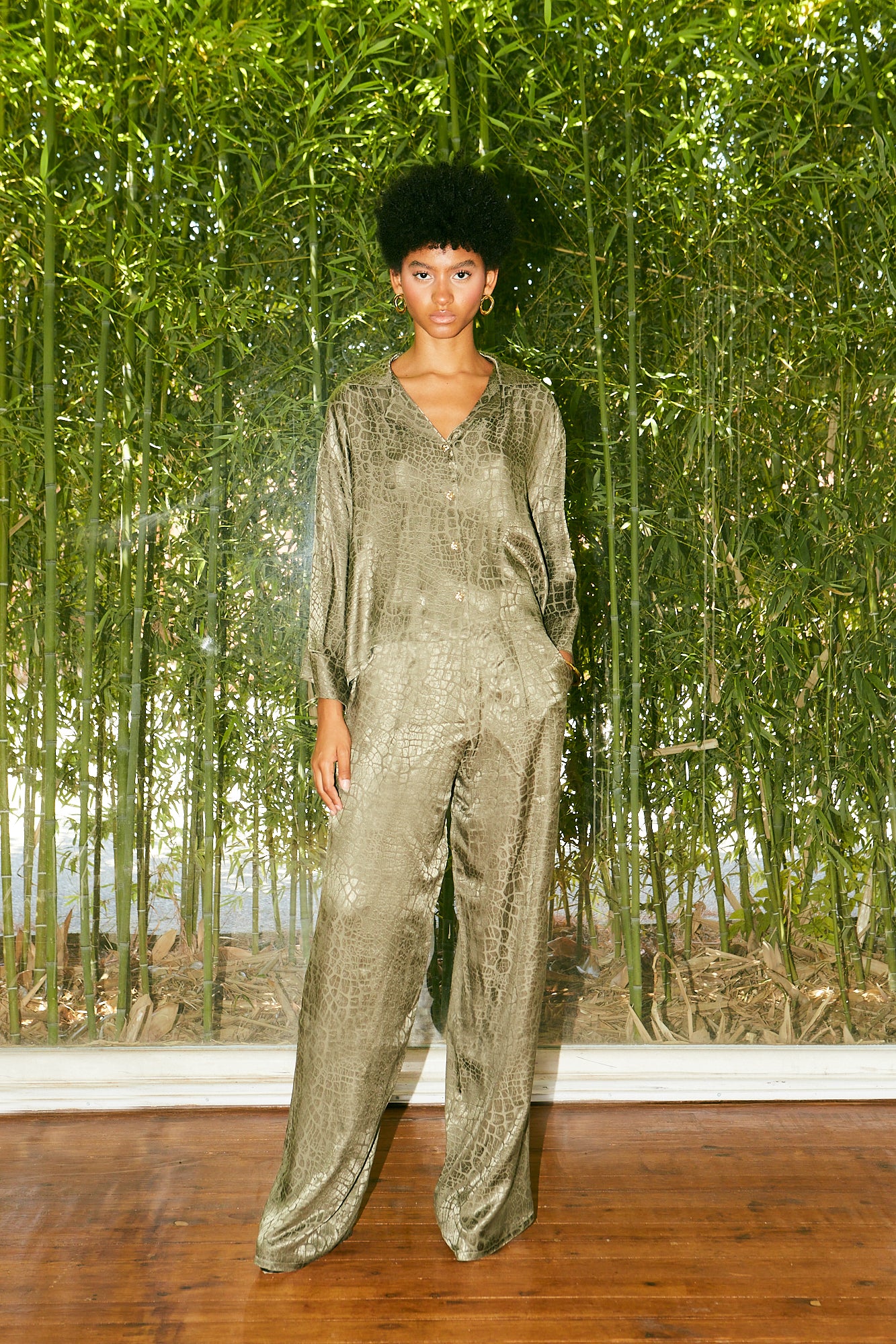 Jacquard pants olive