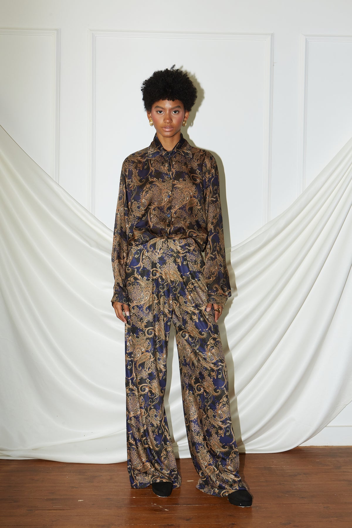 Navy-bronze pants
