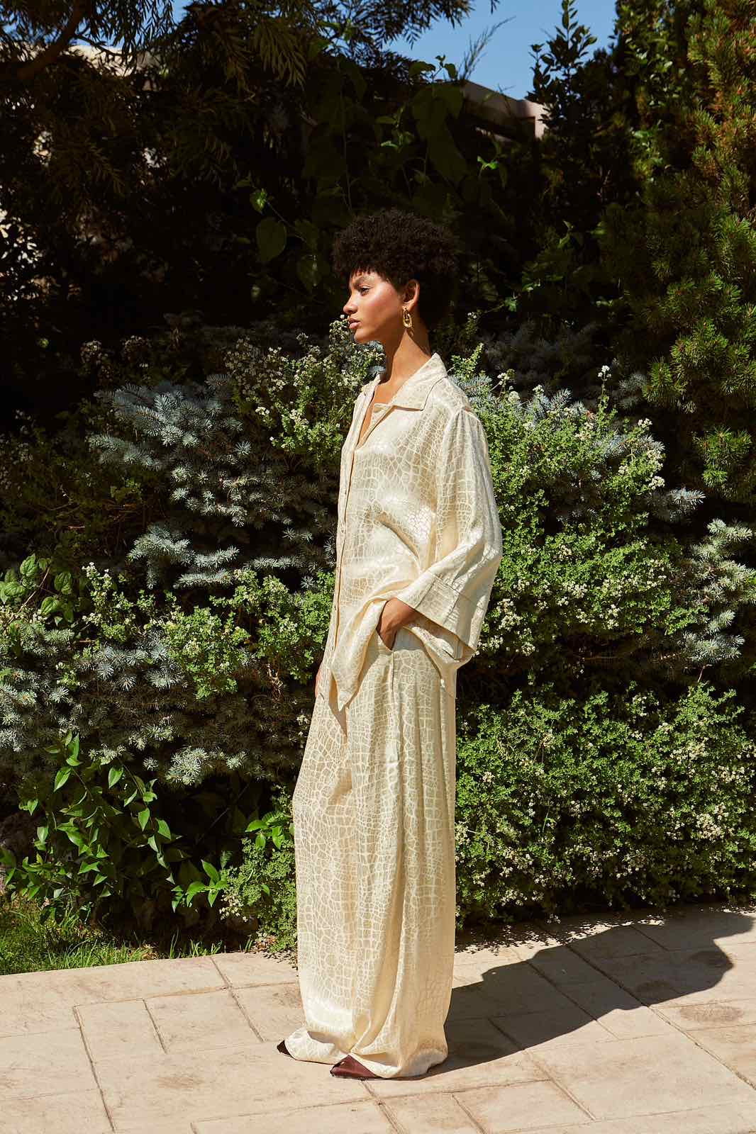 Jacquard pants cream