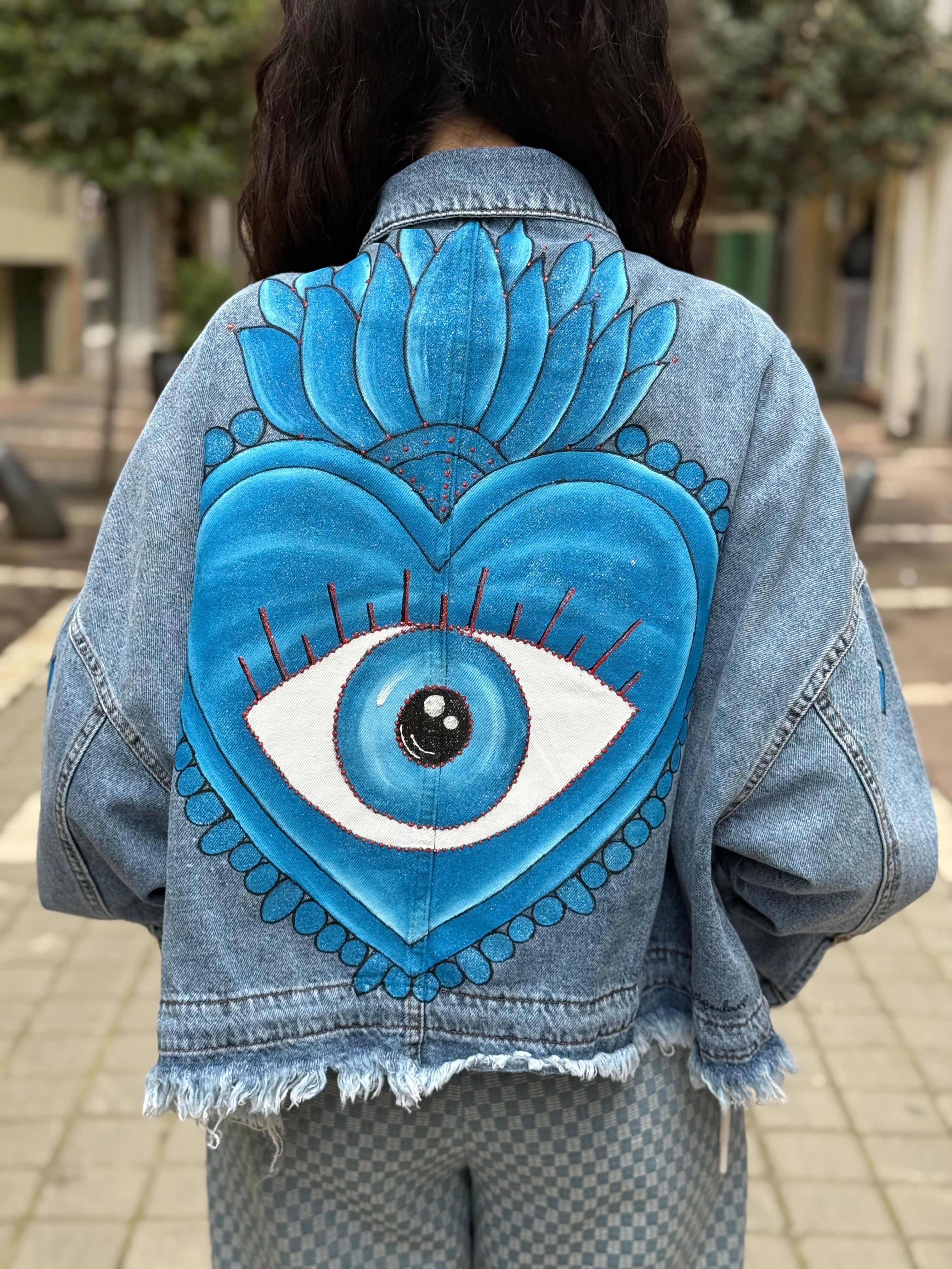 Denim-blue eye hearts  jacket