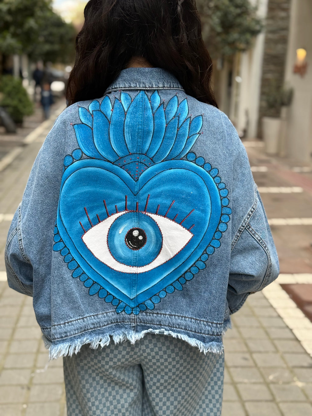 Denim-blue eye hearts  jacket