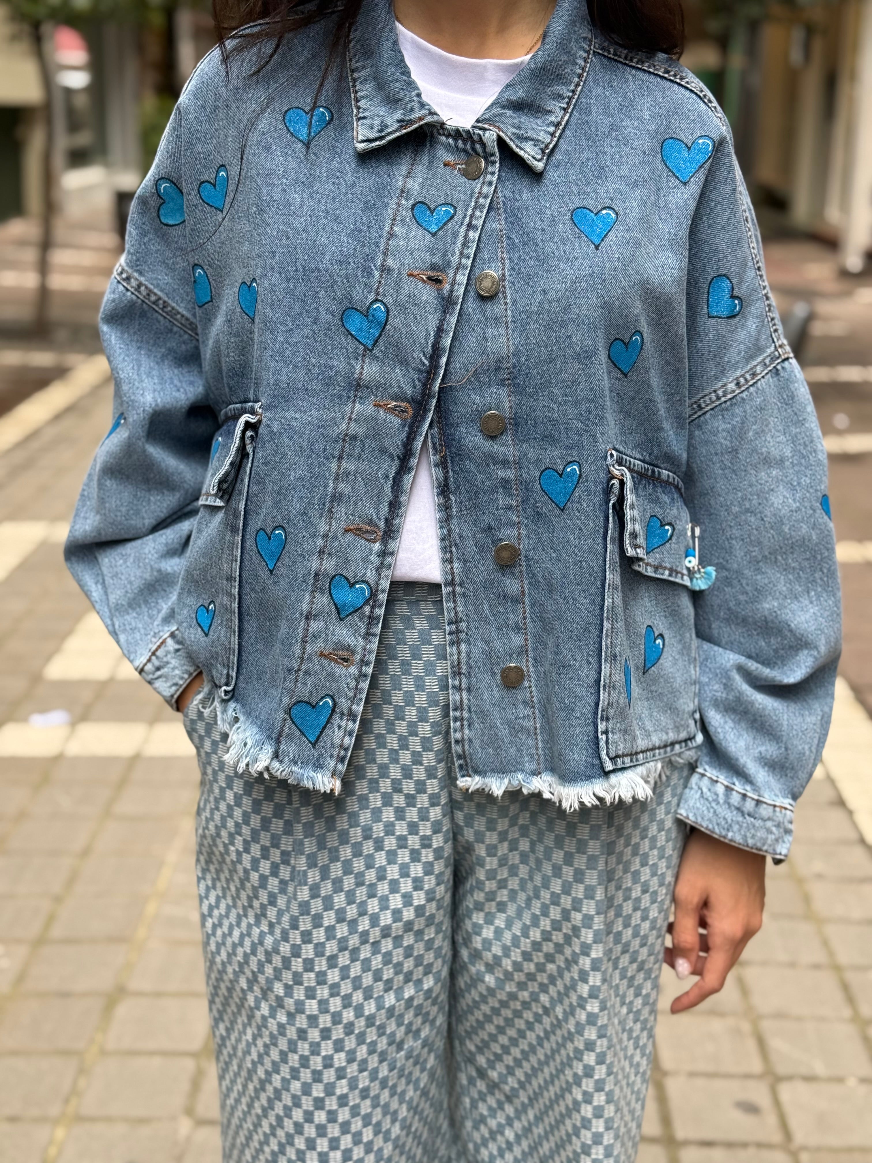 Denim-blue eye hearts  jacket