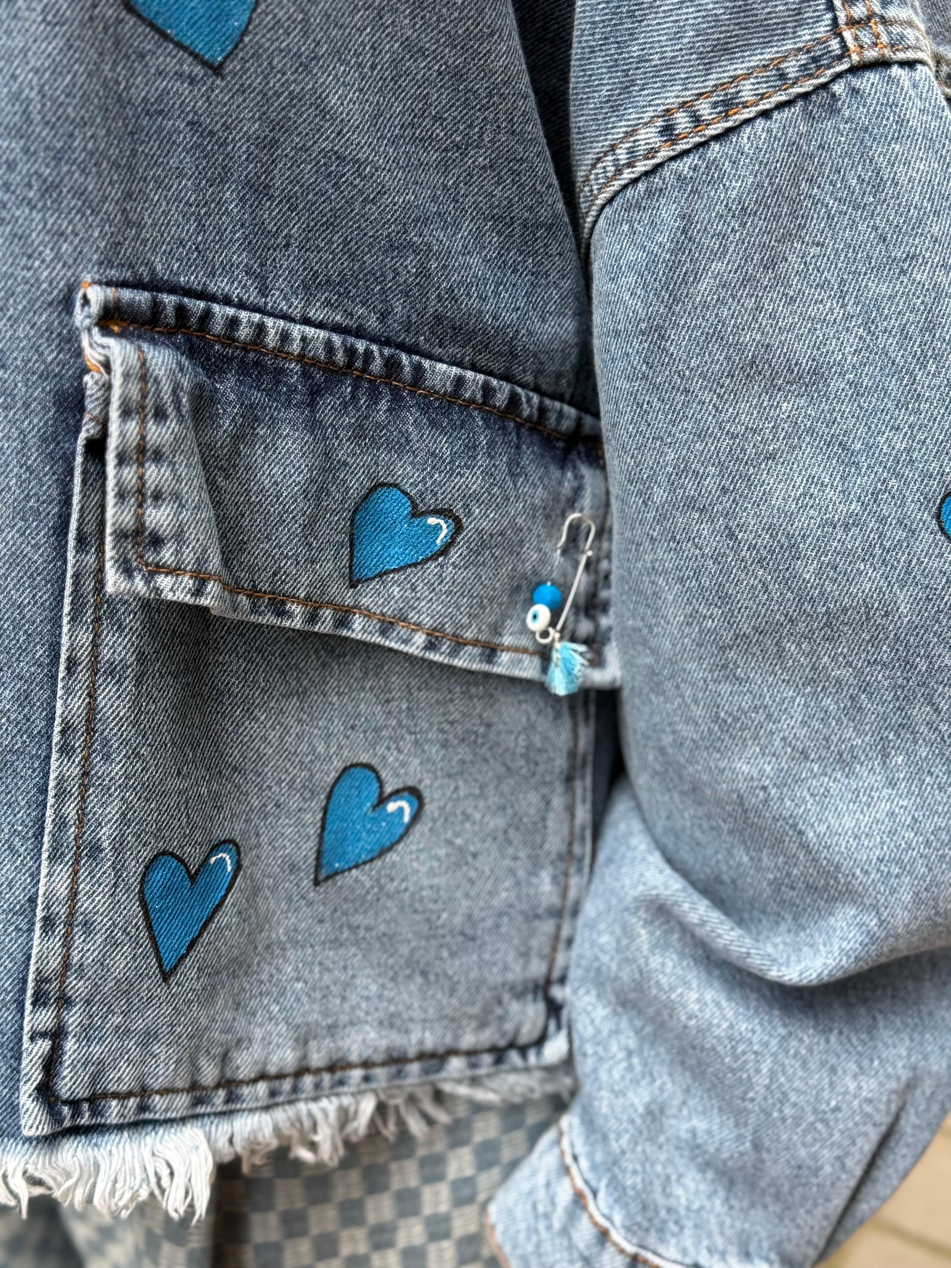 Denim-blue eye hearts  jacket