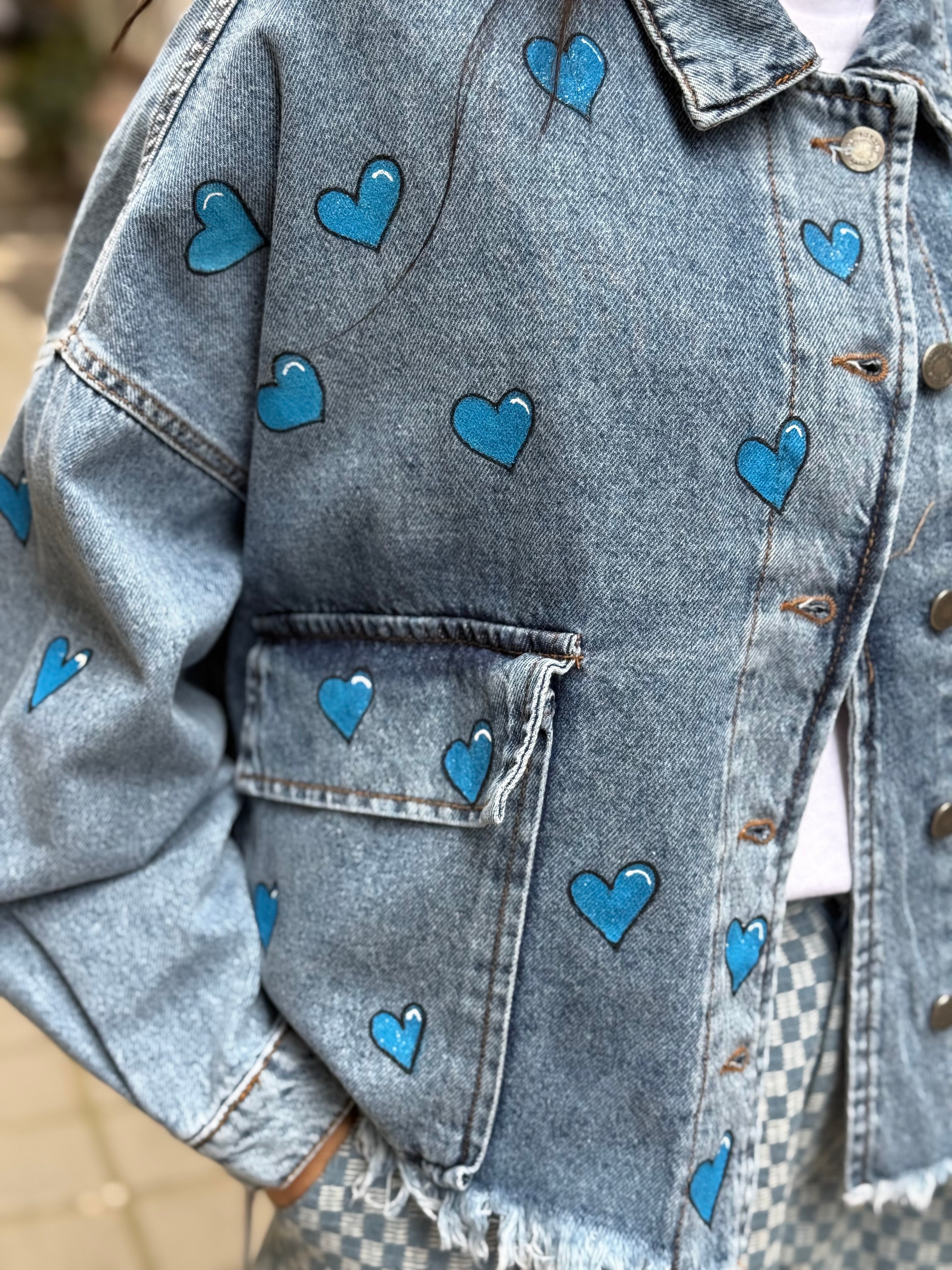 Denim-blue eye hearts  jacket
