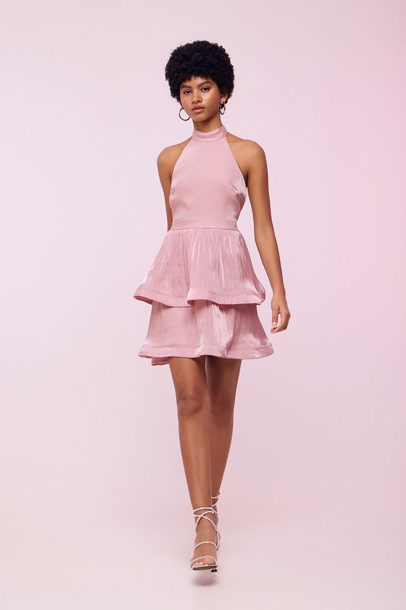 IRIDESCENT MINI DRESS WITH HIGH NECK