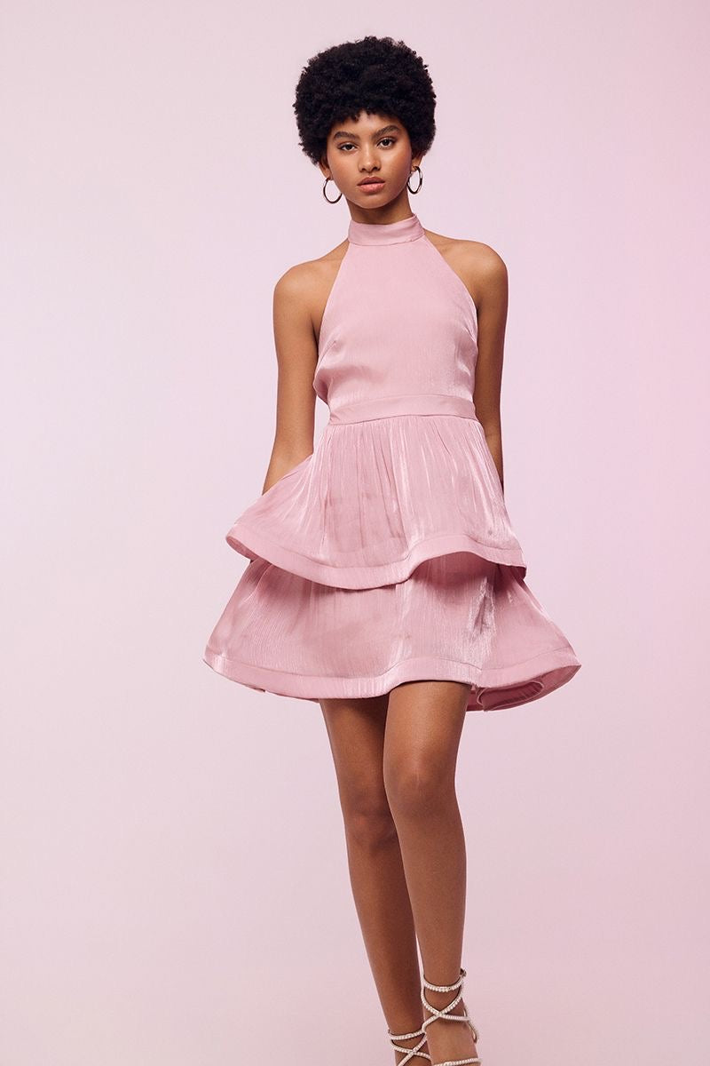 IRIDESCENT MINI DRESS WITH HIGH NECK