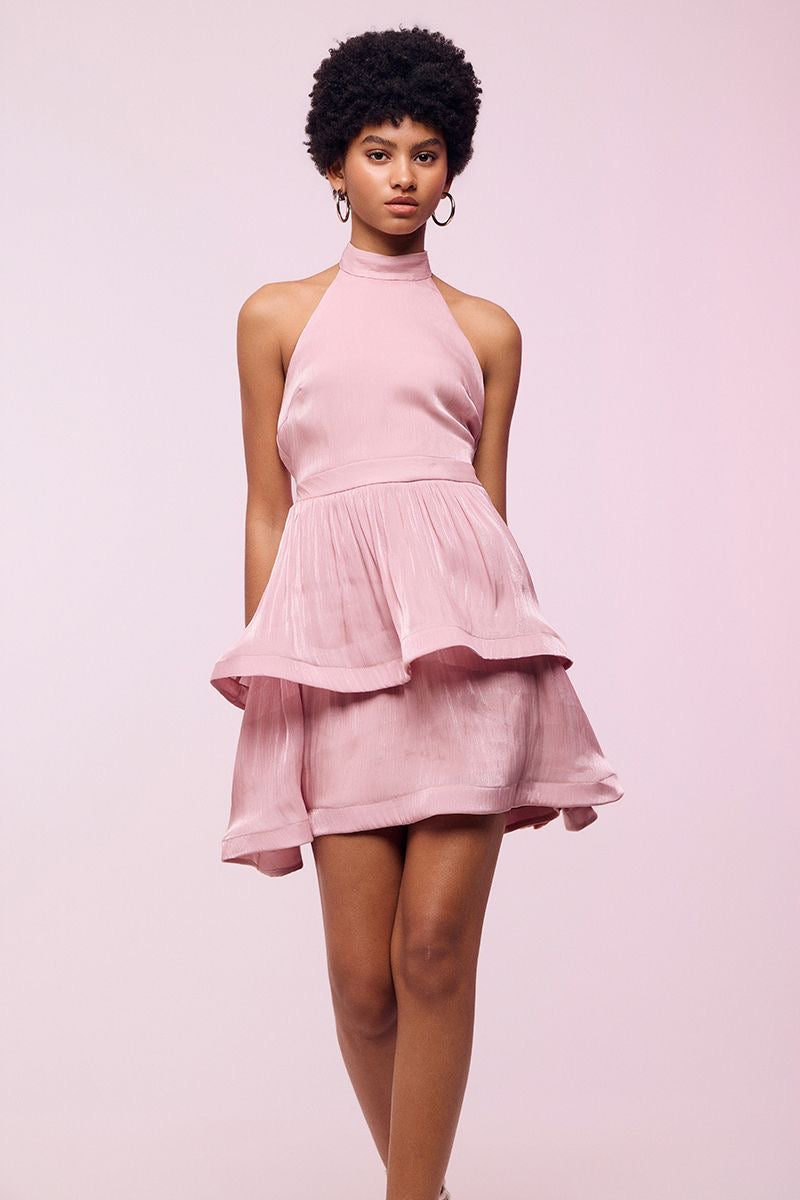 IRIDESCENT MINI DRESS WITH HIGH NECK