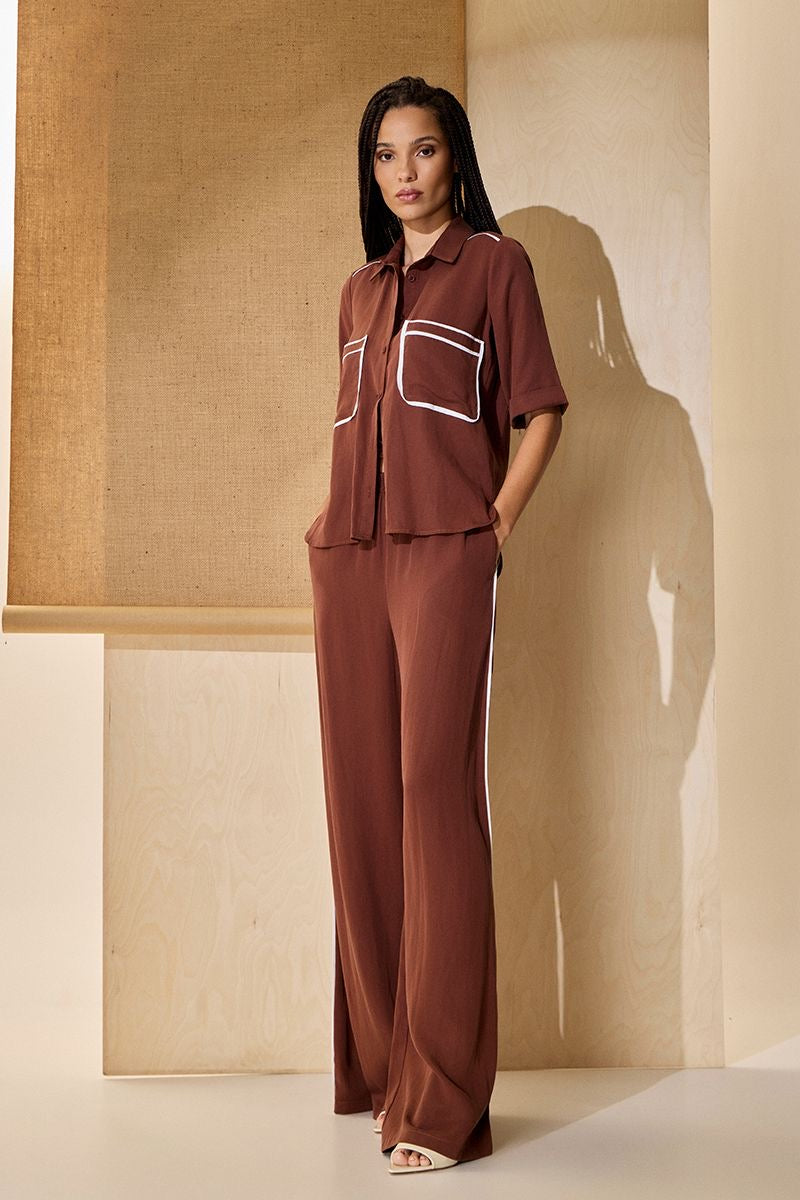Brown oversized short sleeve shirt
