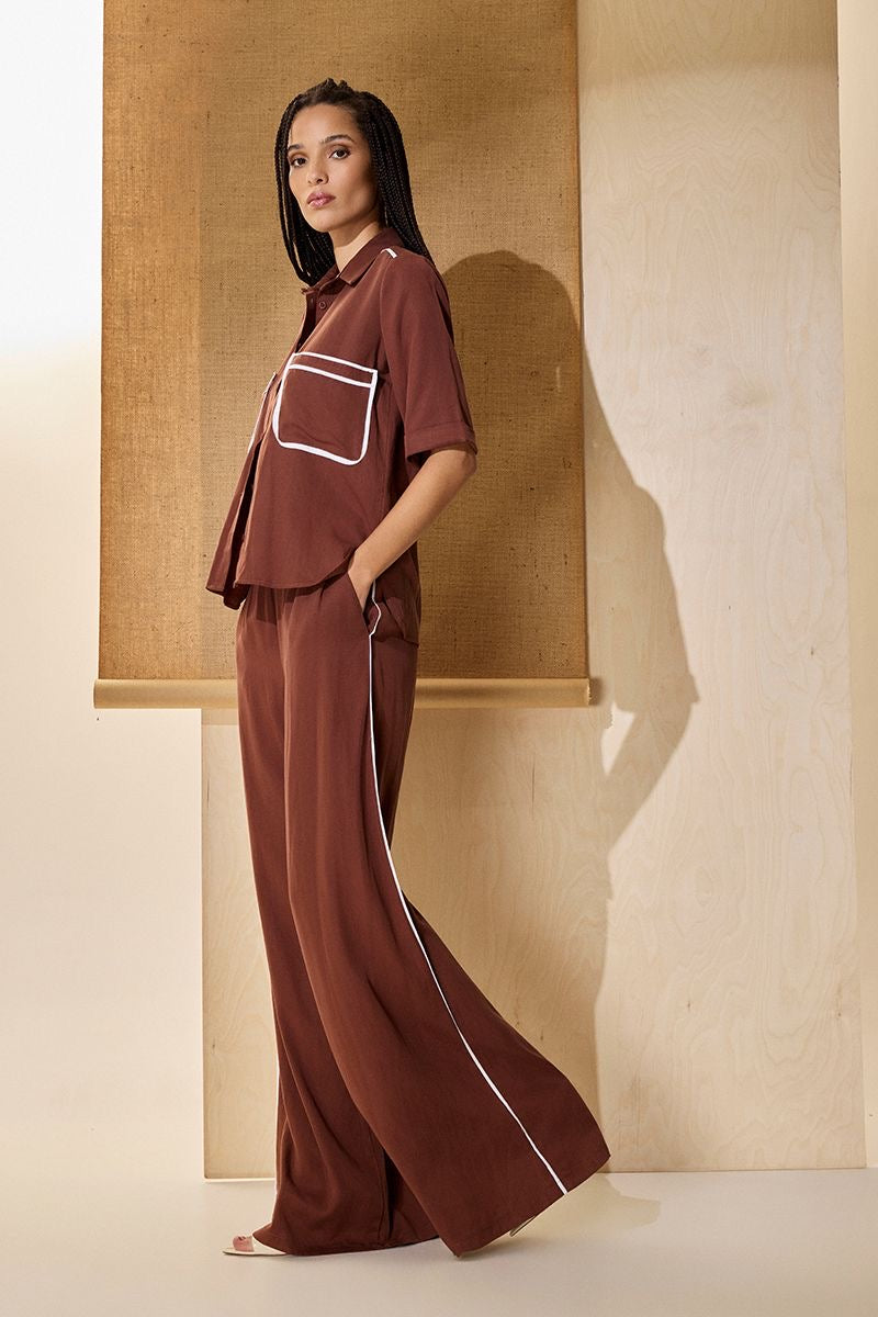 Brown oversized short sleeve shirt