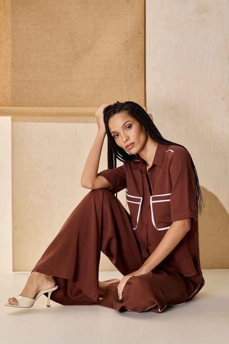 Brown oversized short sleeve shirt
