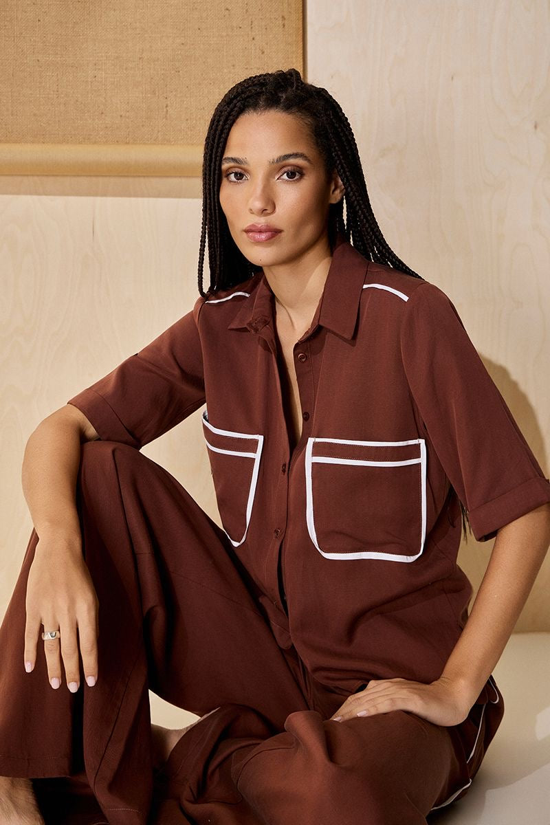 Brown oversized short sleeve shirt