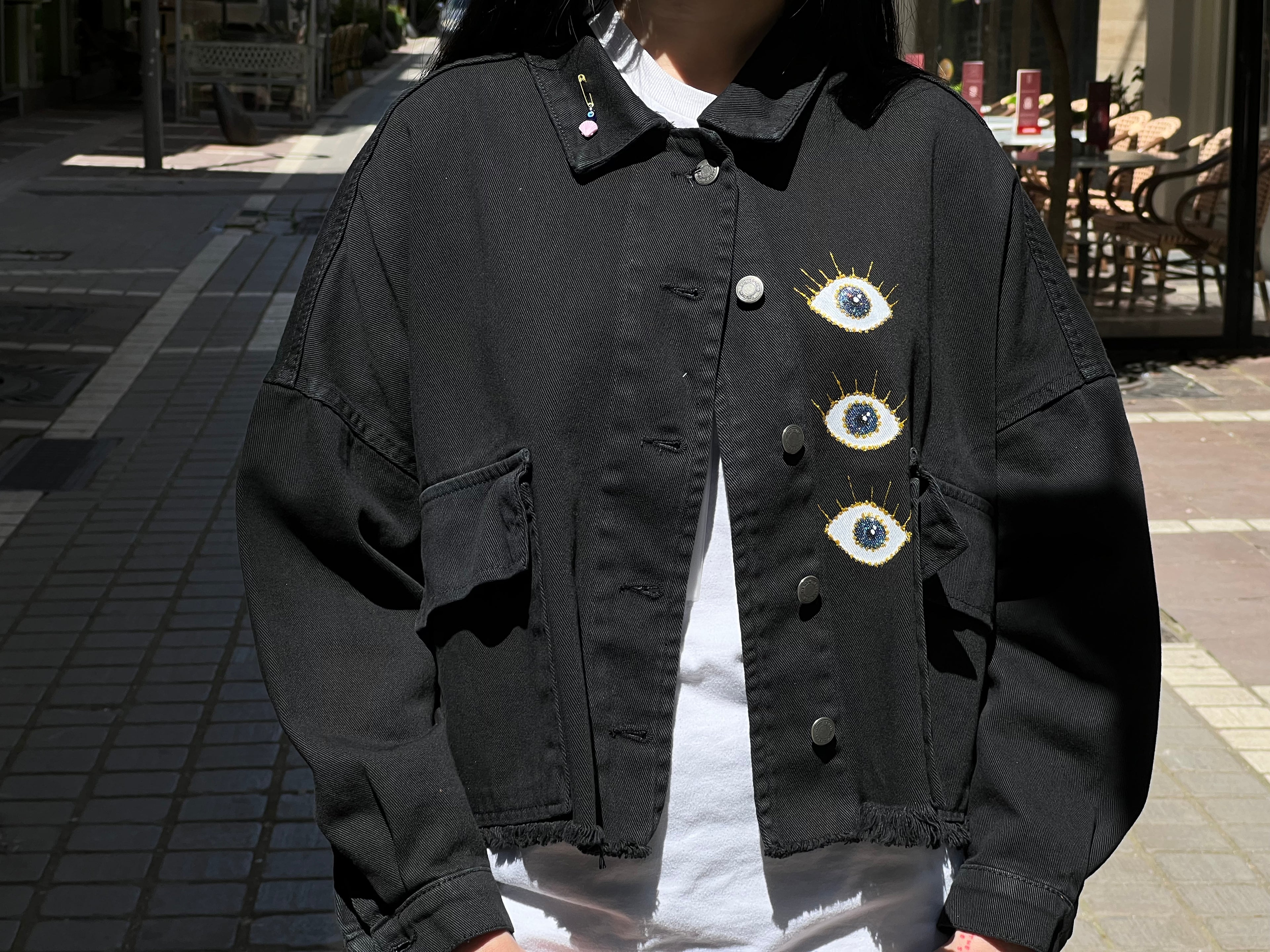 Black-blue eye crop  jacket