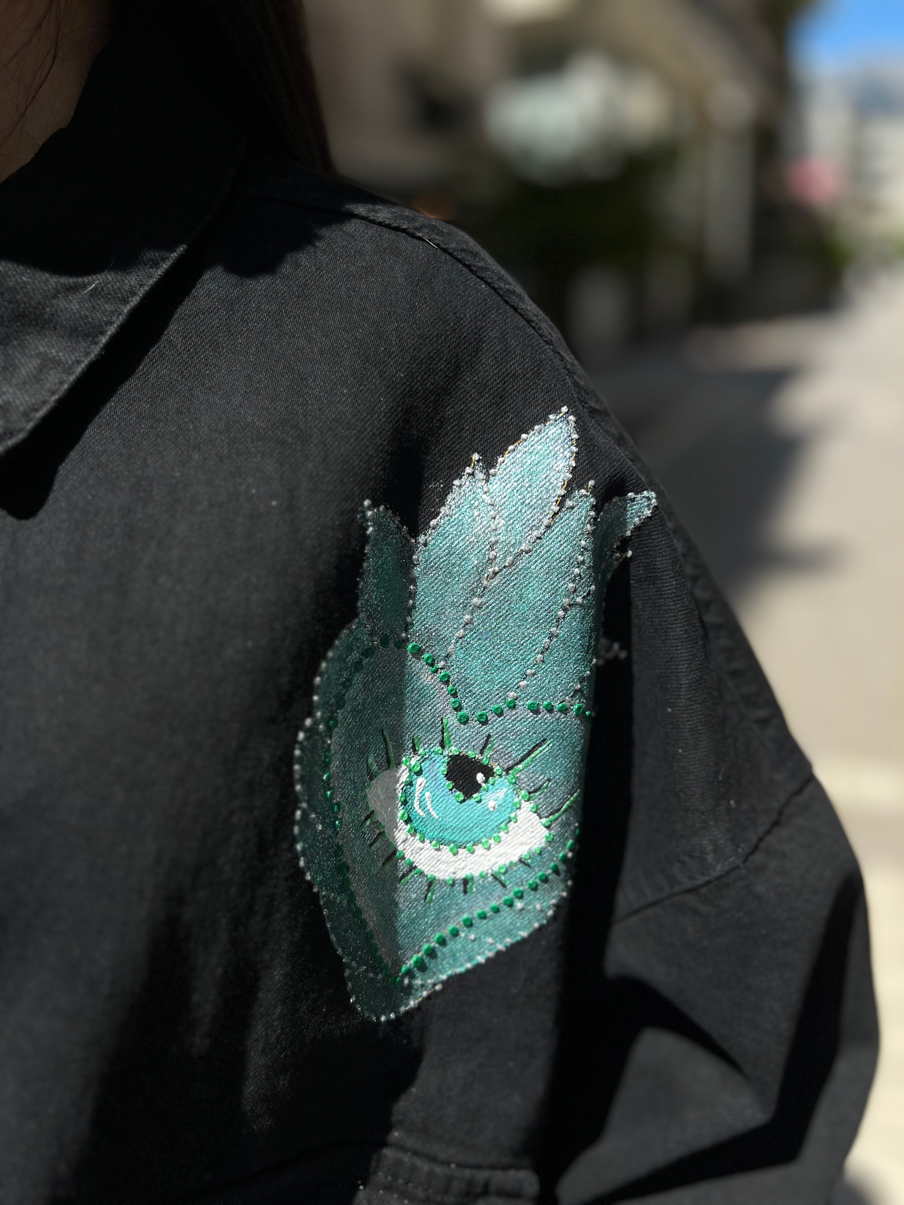 Black-turquoise eye crop jacket
