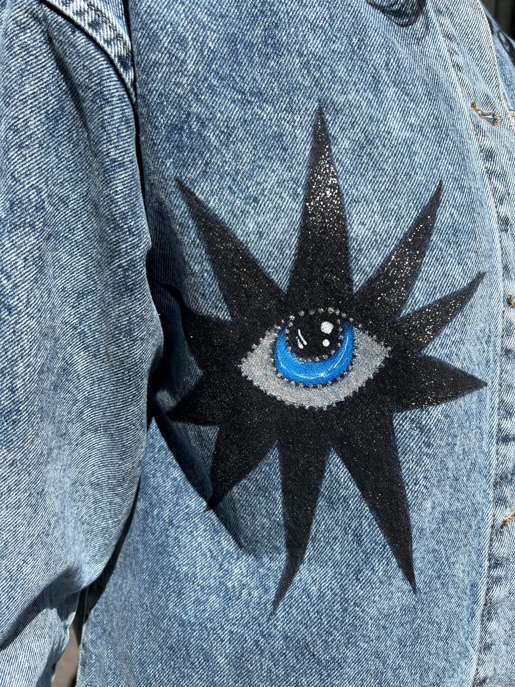 Denim-black eye long jacket