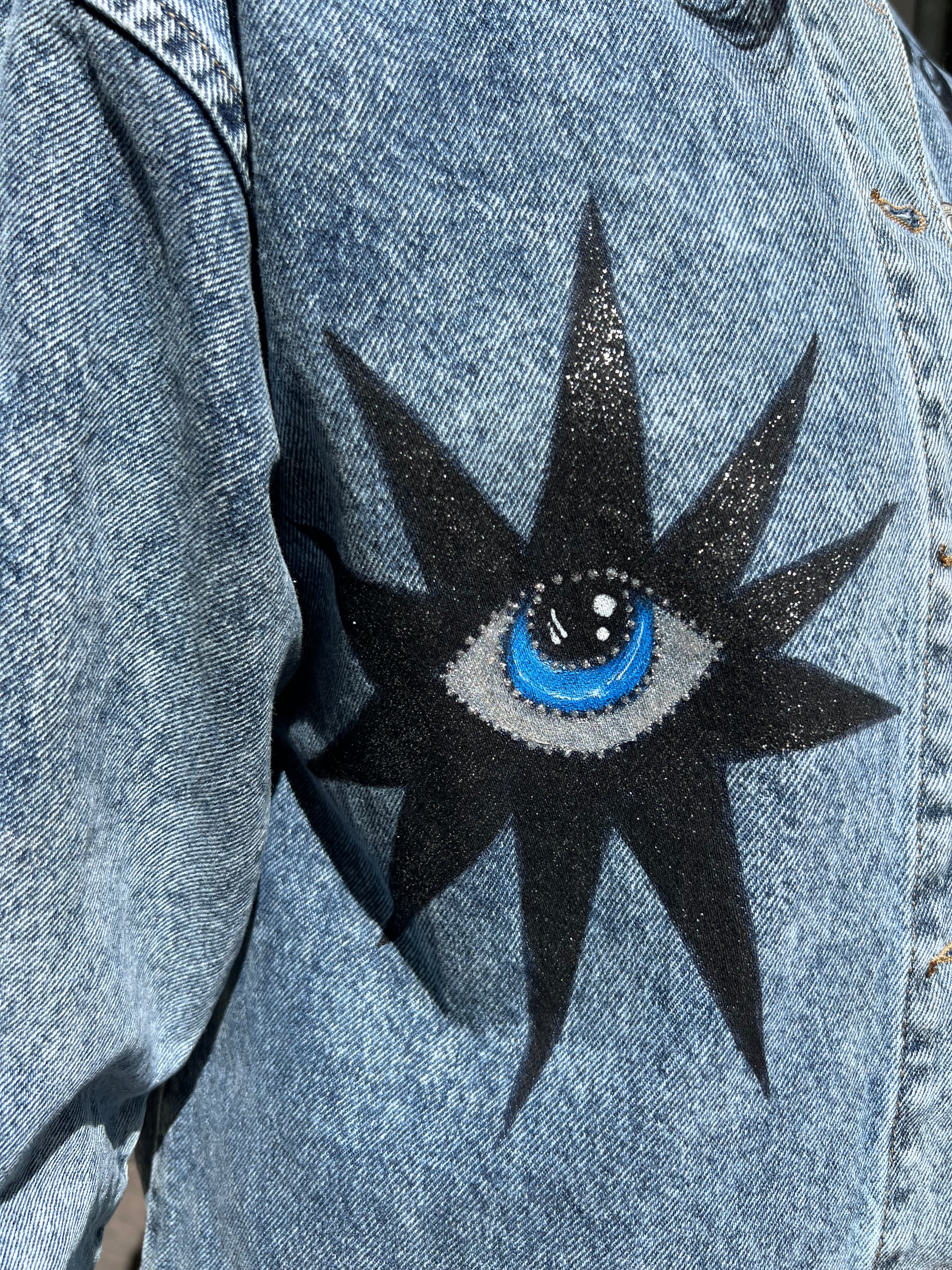 Denim-black eye long jacket