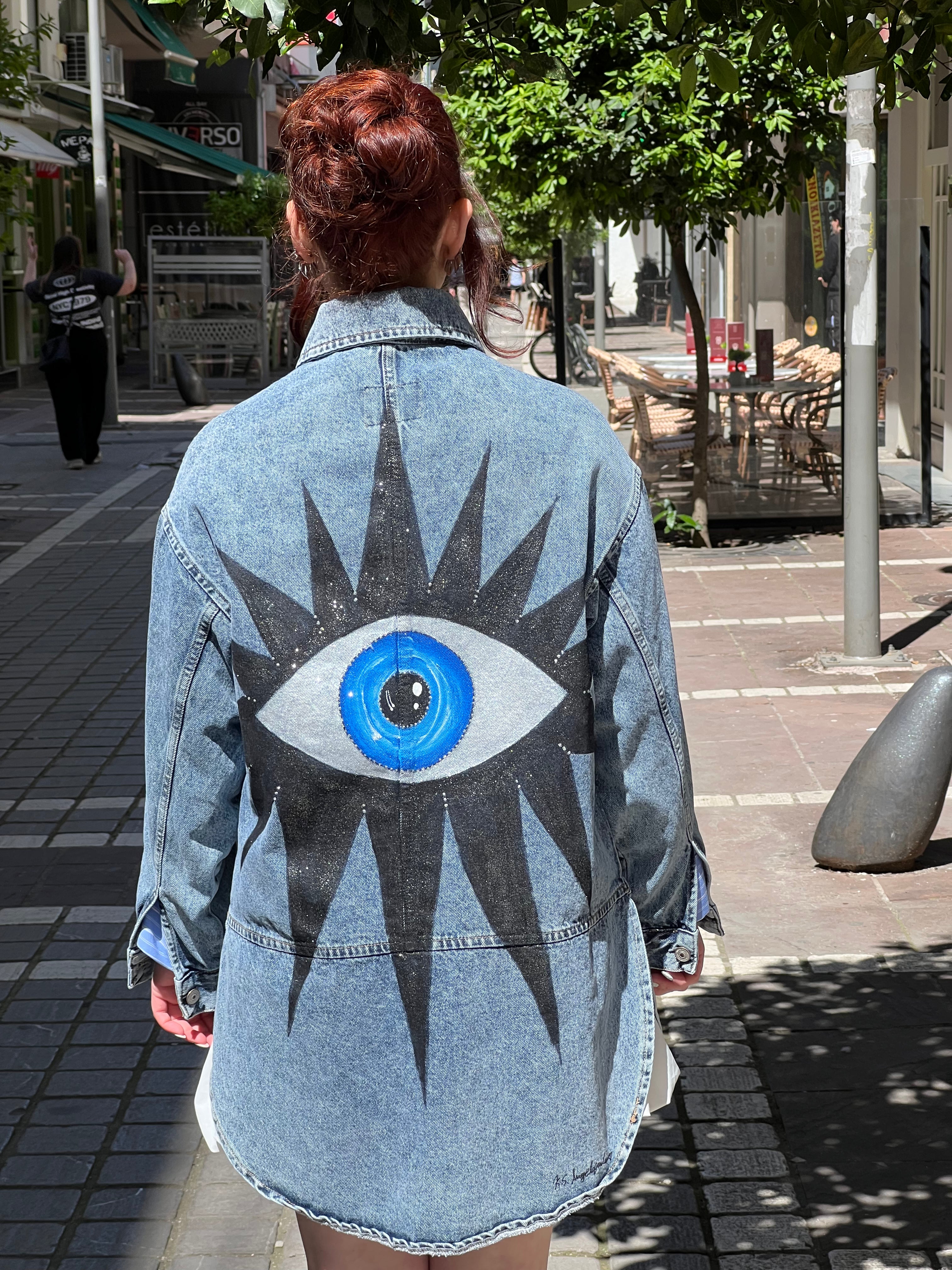 Denim-black eye long jacket