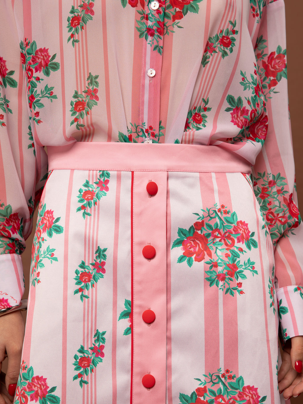 BUTTON MINI SKIRT - STRIPES ROSES