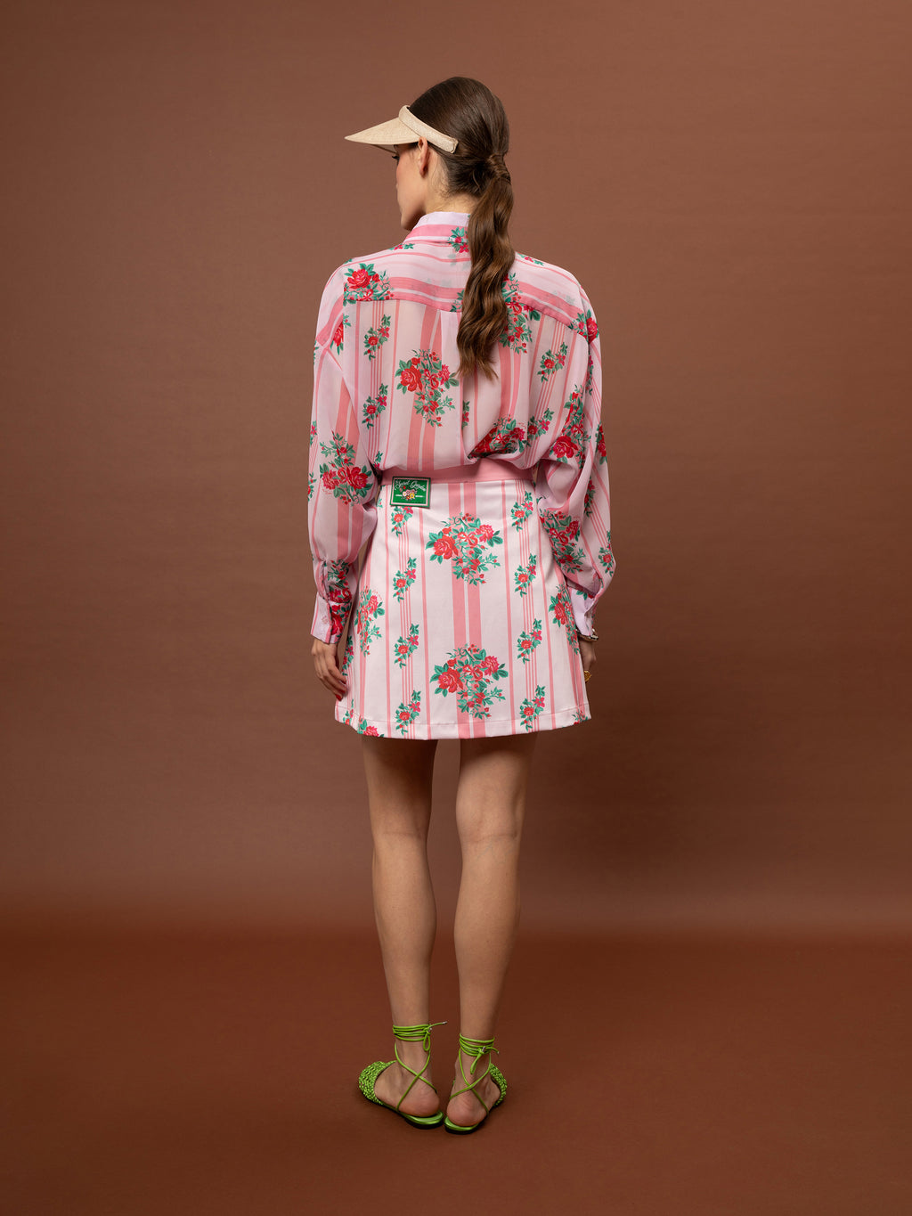 BUTTON MINI SKIRT - STRIPES ROSES