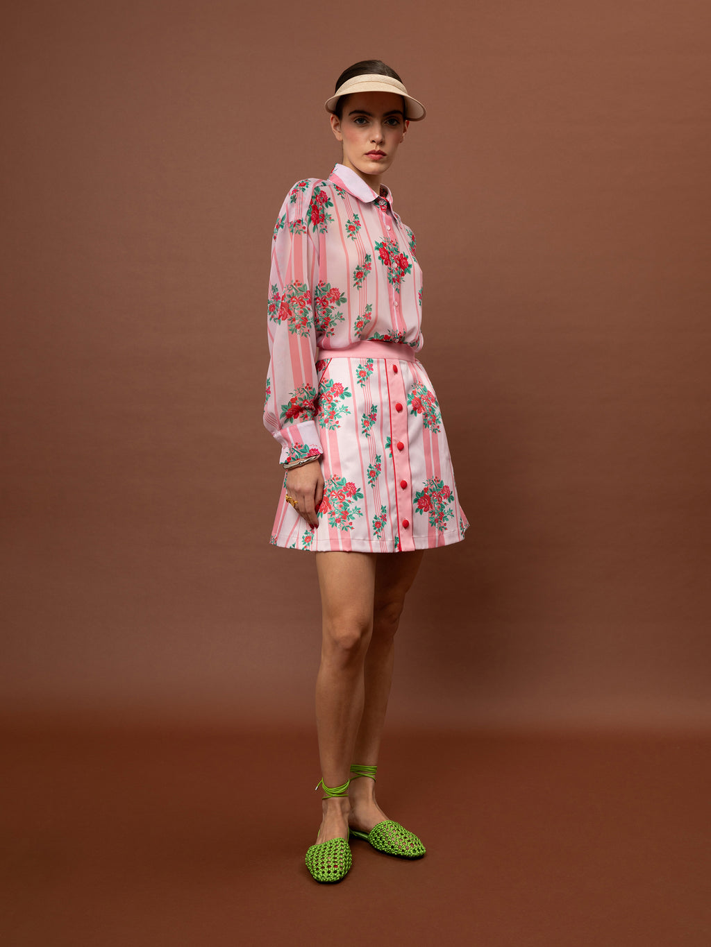 BUTTON MINI SKIRT - STRIPES ROSES