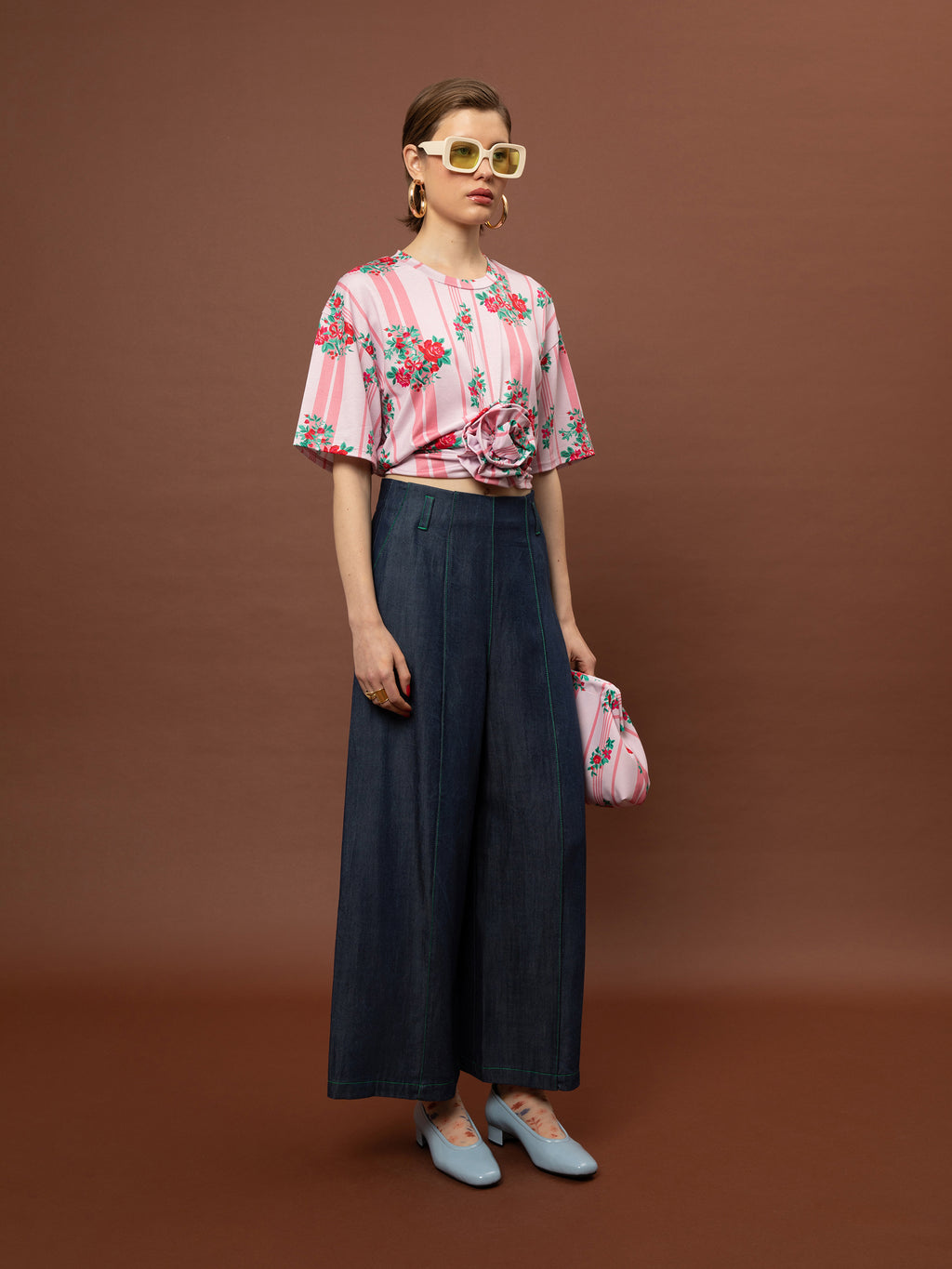 DENIM CROPPED PANTS - DARK BLUE