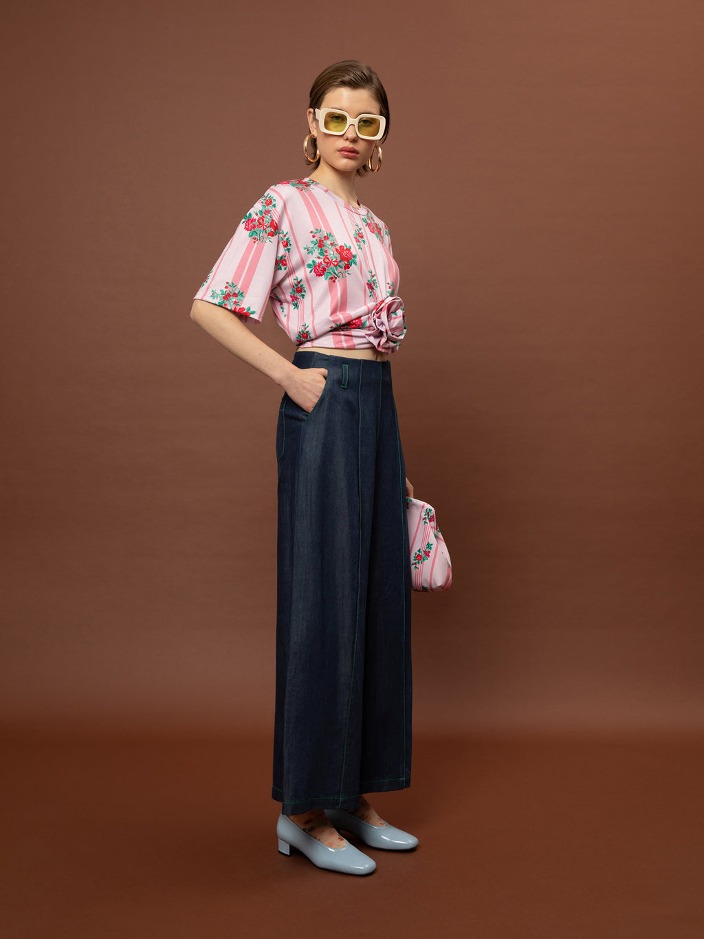 DENIM CROPPED PANTS - DARK BLUE
