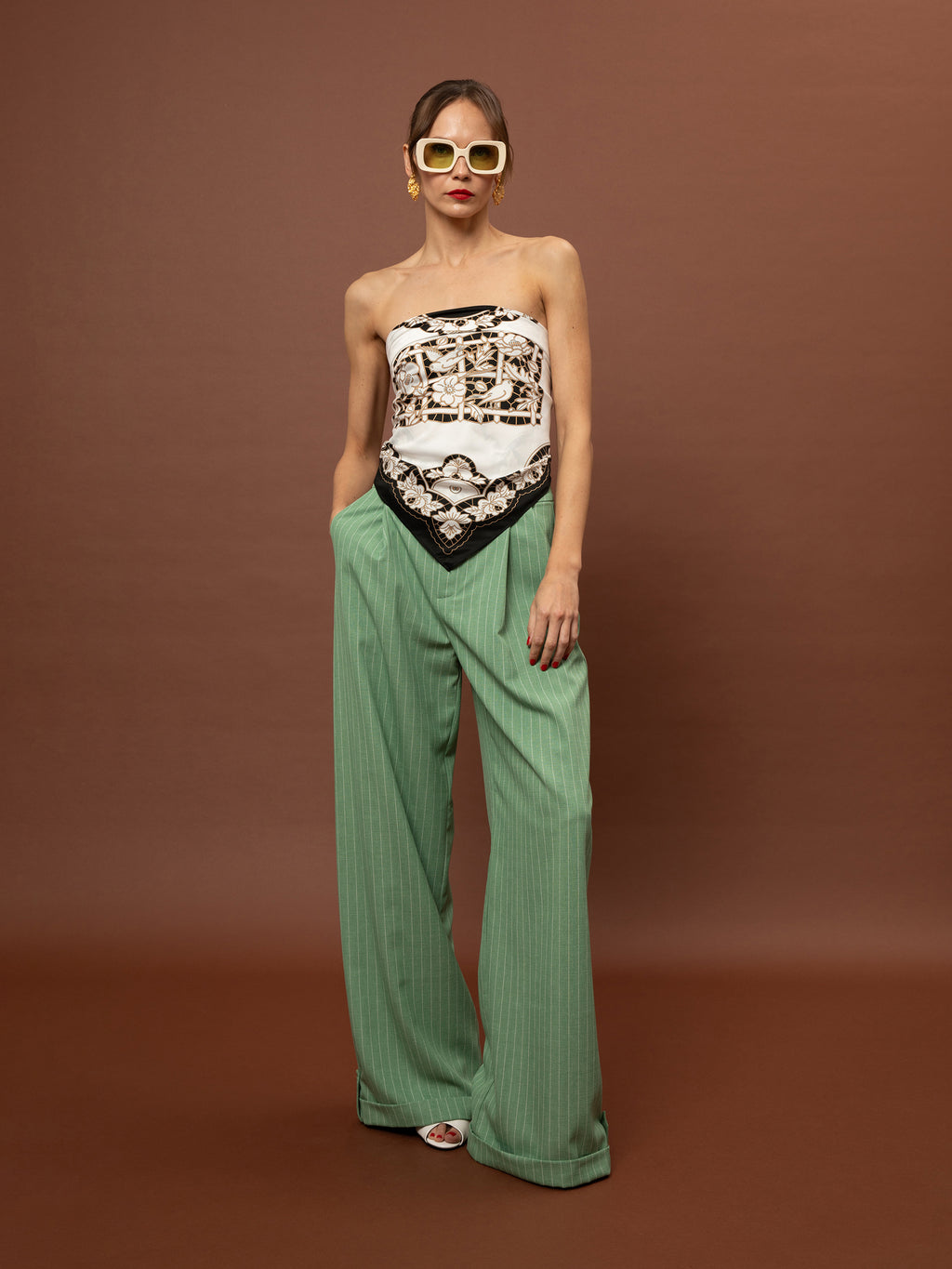 WIDE-LEG PLEATED PANTS - MINT