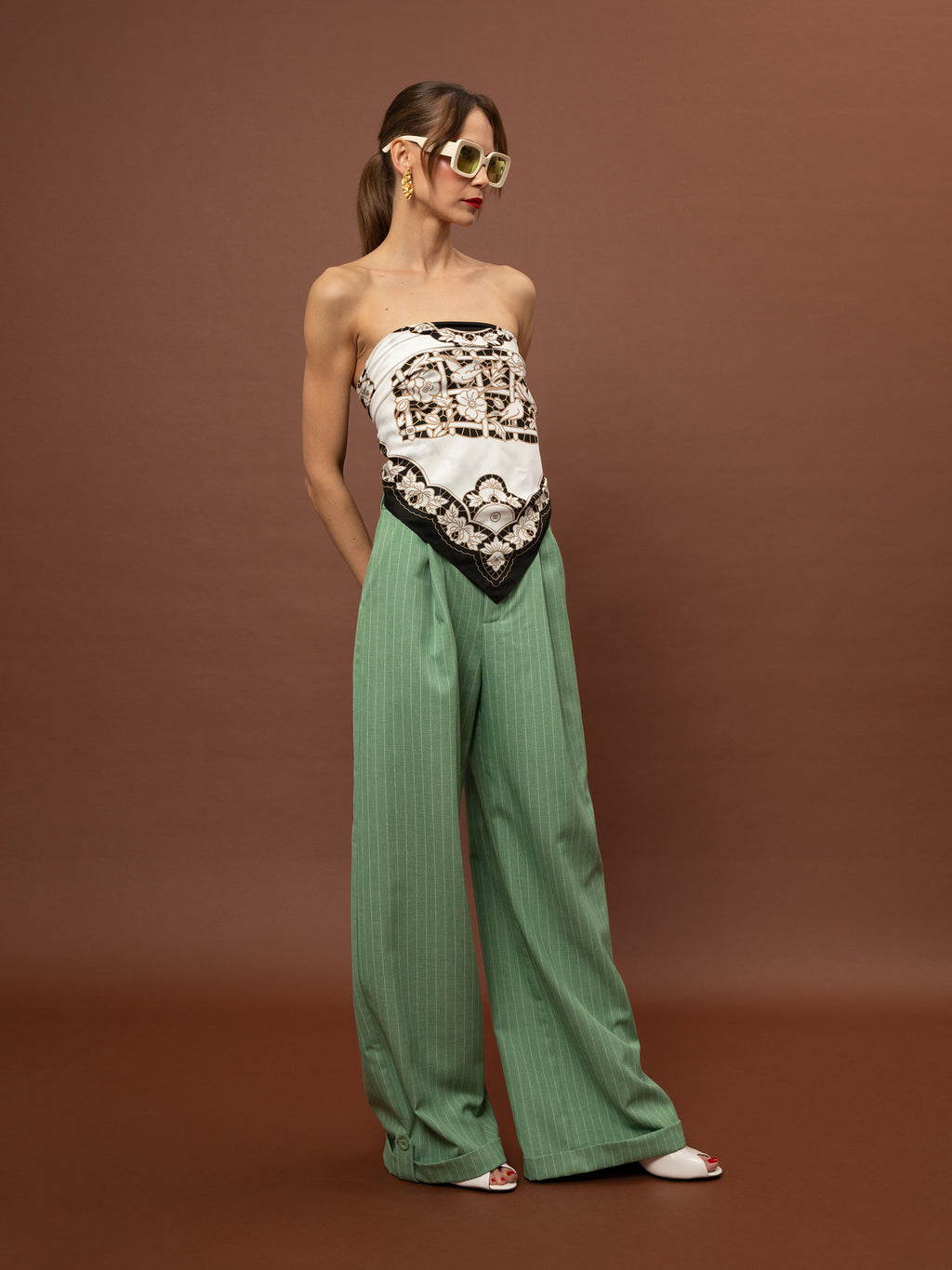 WIDE-LEG PLEATED PANTS - MINT