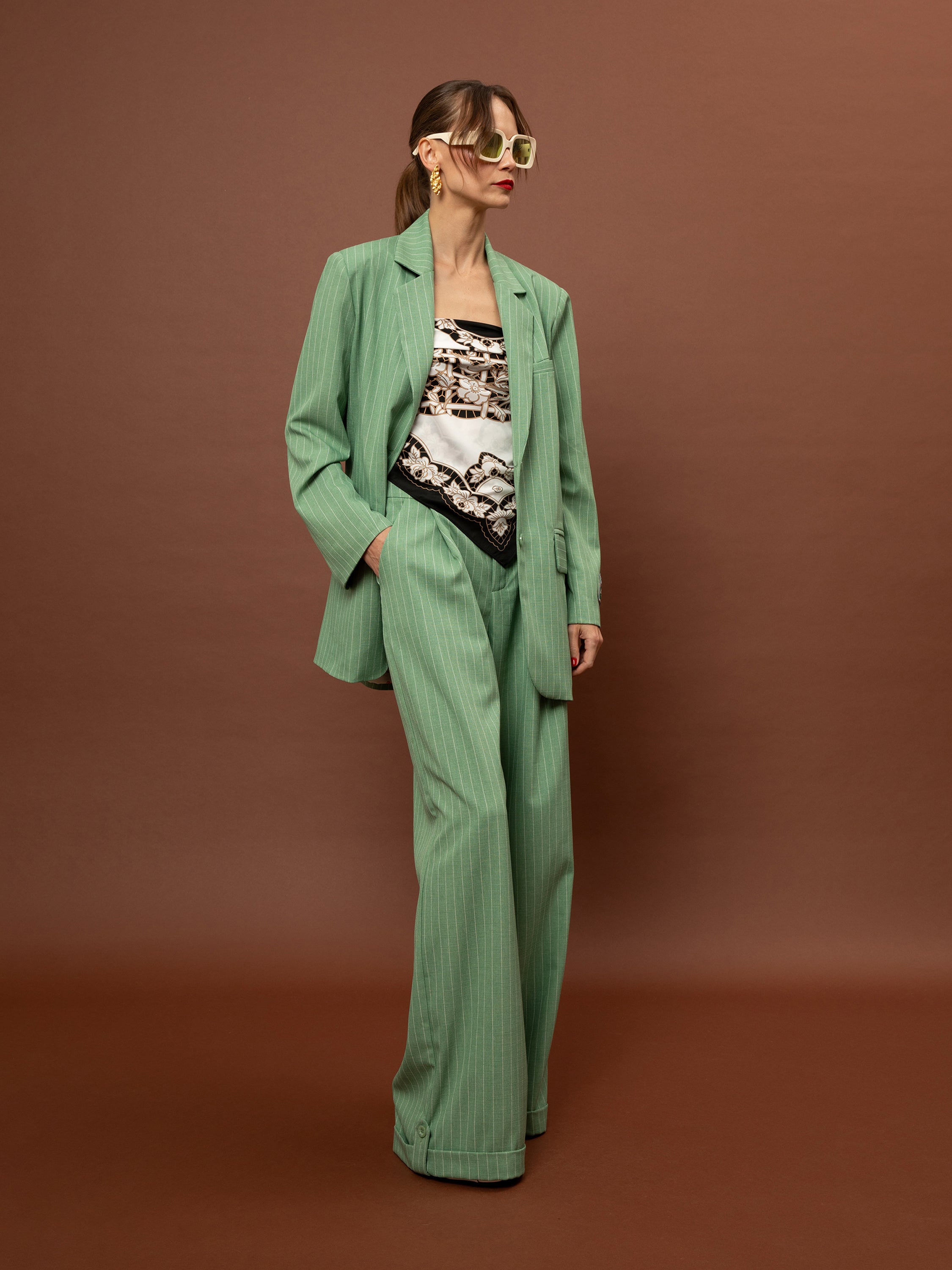 WIDE-LEG PLEATED PANTS - MINT