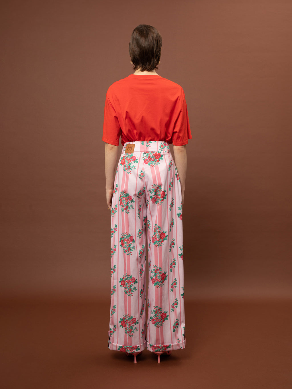 WIDE-LEG PLEATED PANTS - STRIPES ROSES