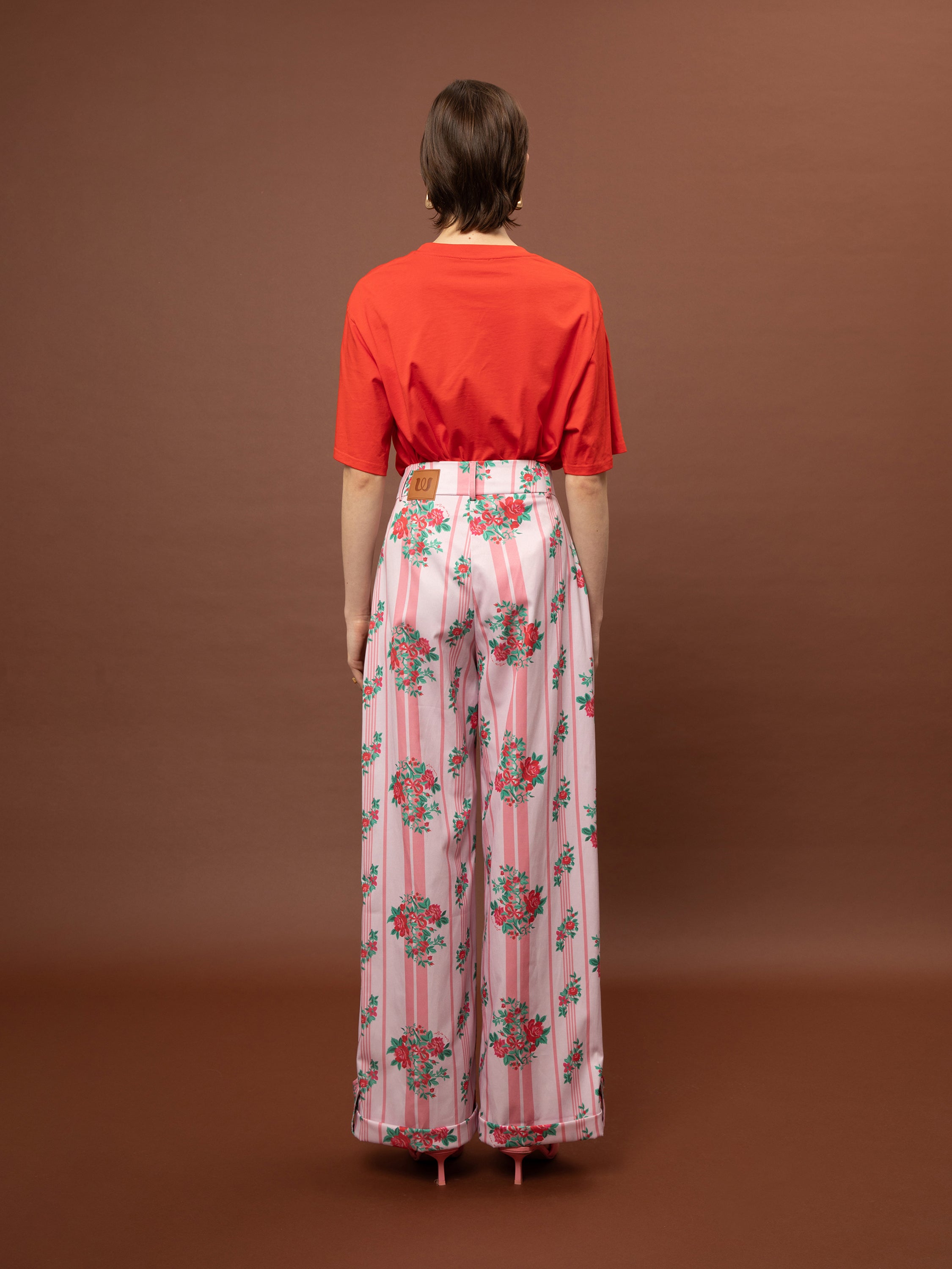 WIDE-LEG PLEATED PANTS - STRIPES ROSES