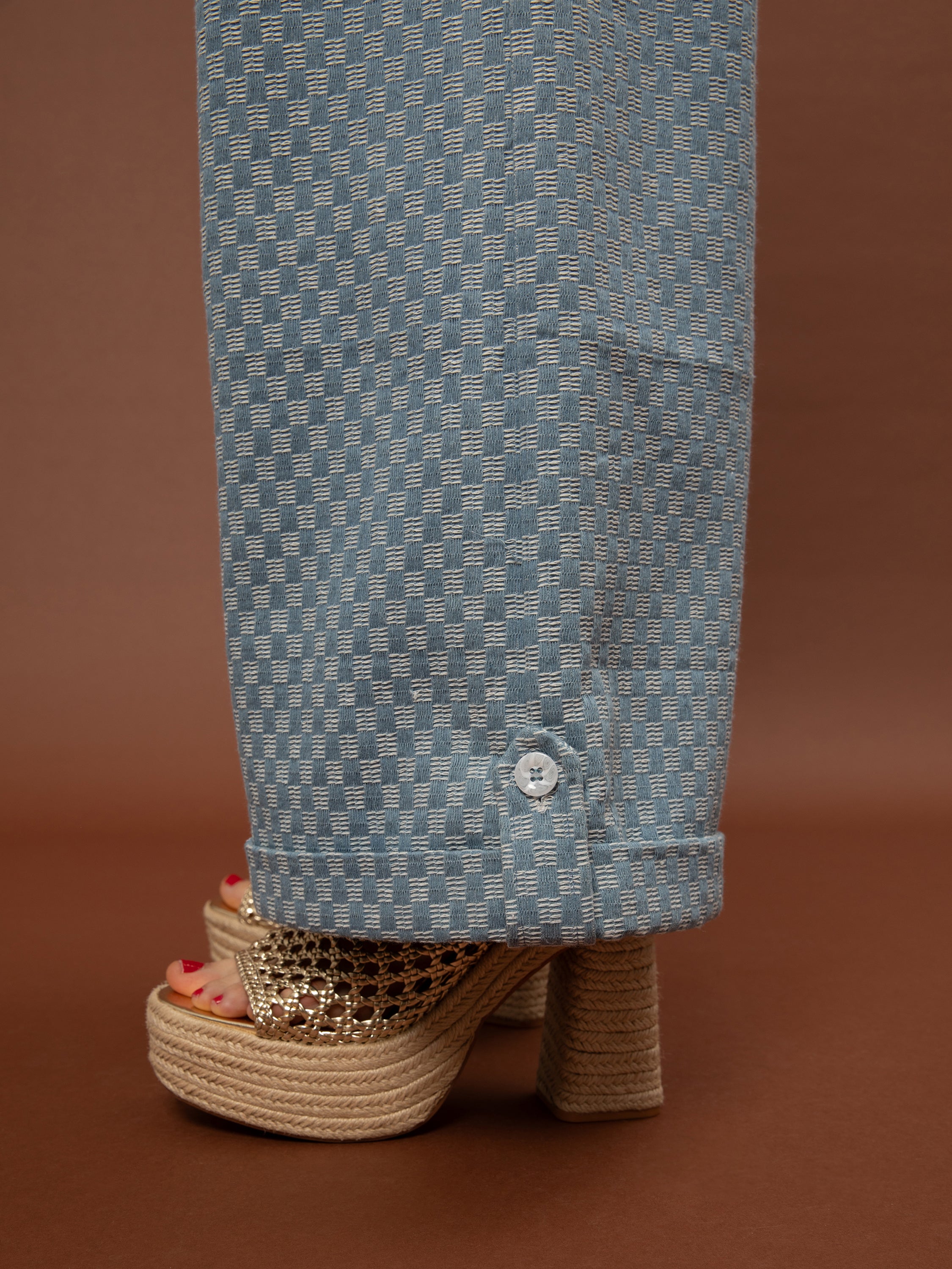 WIDE-LEG PLEATED PANTS - DENIM