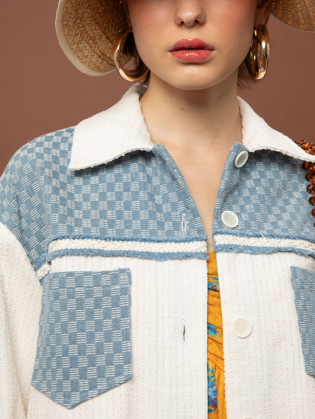 DENIM SHIRT JACKET - WHITE & BLUE