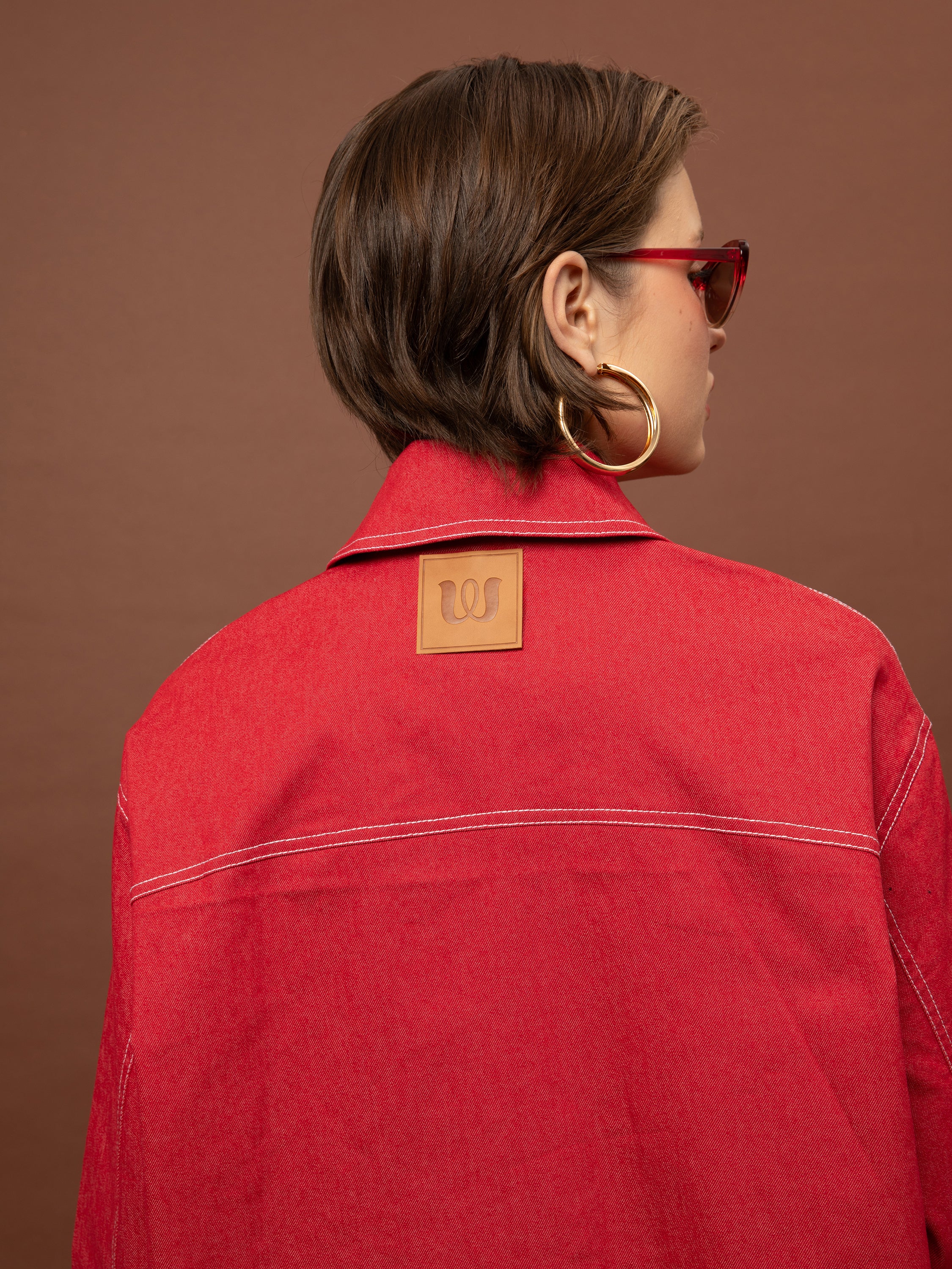 DENIM SHIRT JACKET - RED