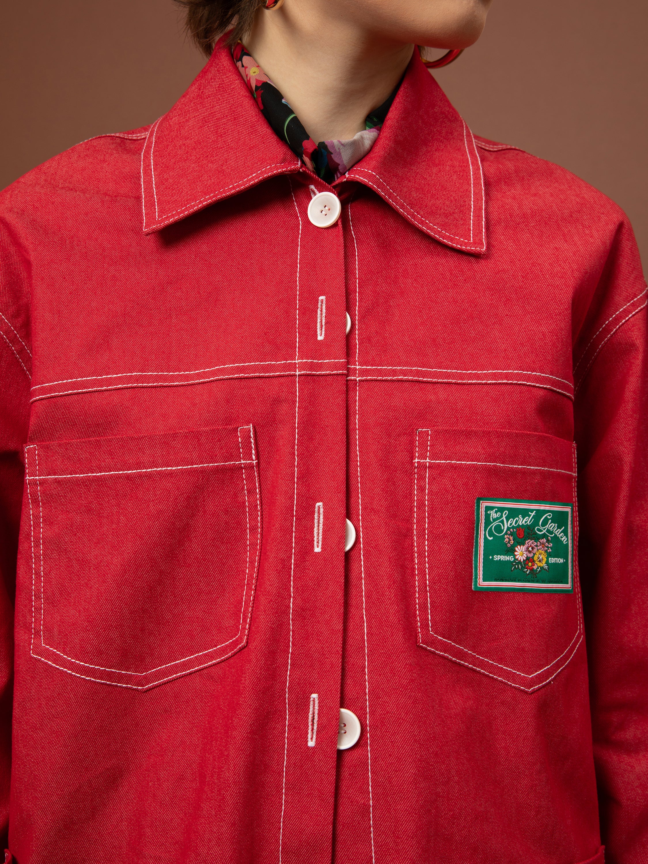 DENIM SHIRT JACKET - RED