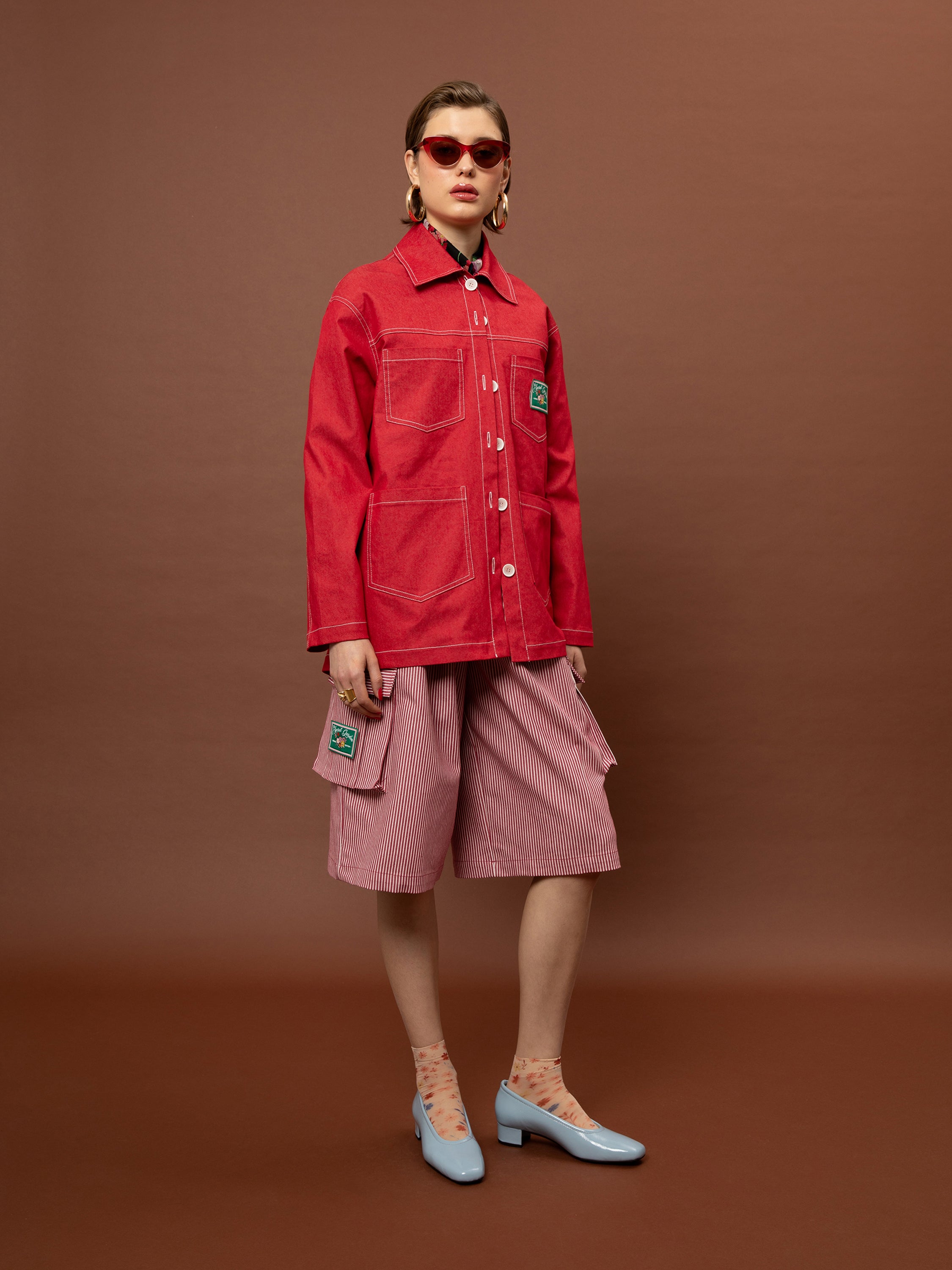 DENIM SHIRT JACKET - RED