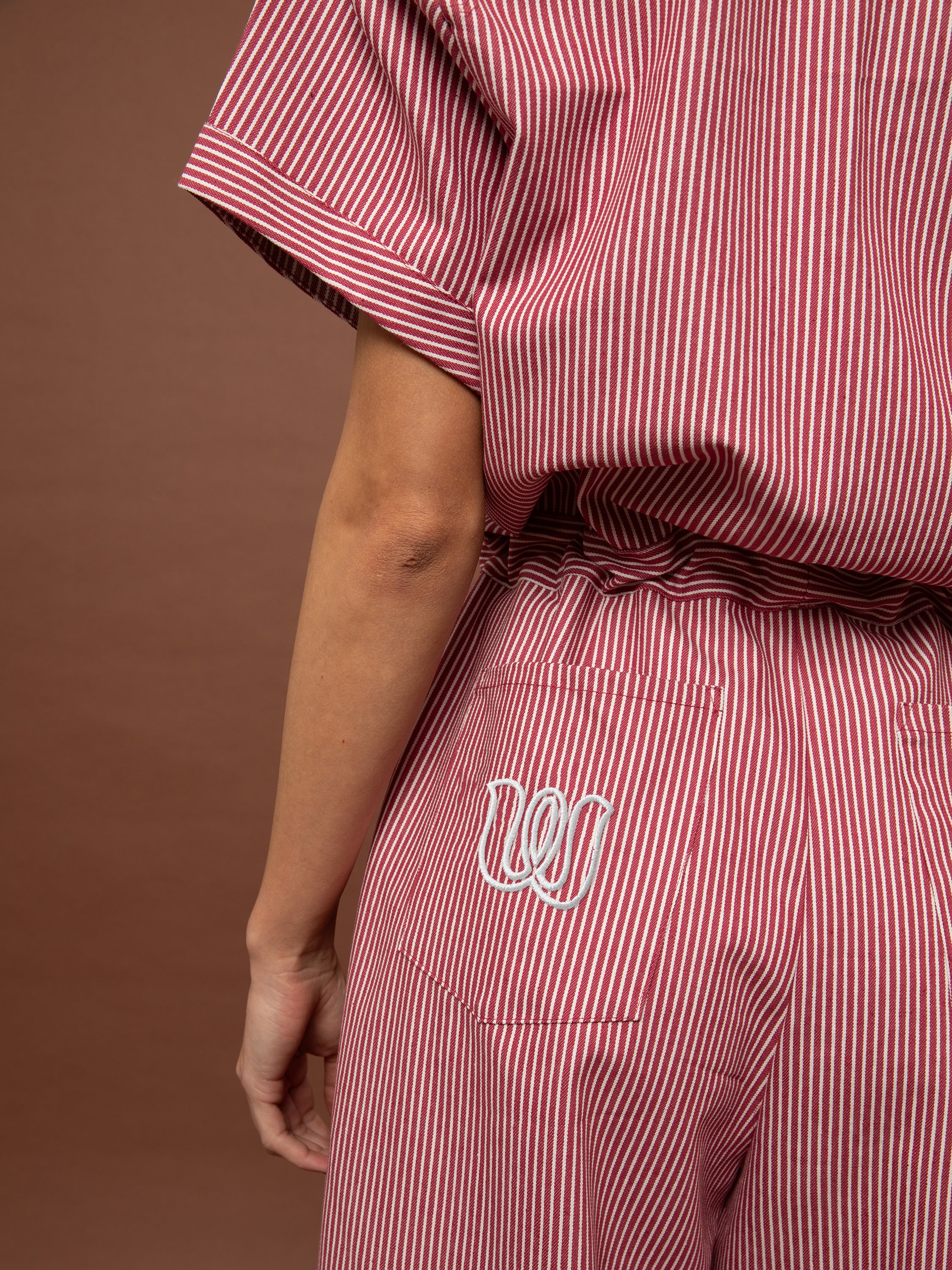 LOOSE DENIM STRIPED JUMPSUIT - RED