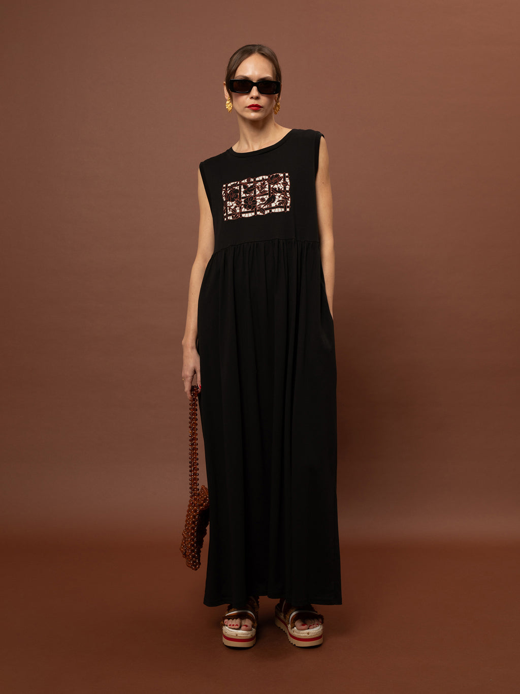 SLEEVELESS COTTON DRESS - BLACK