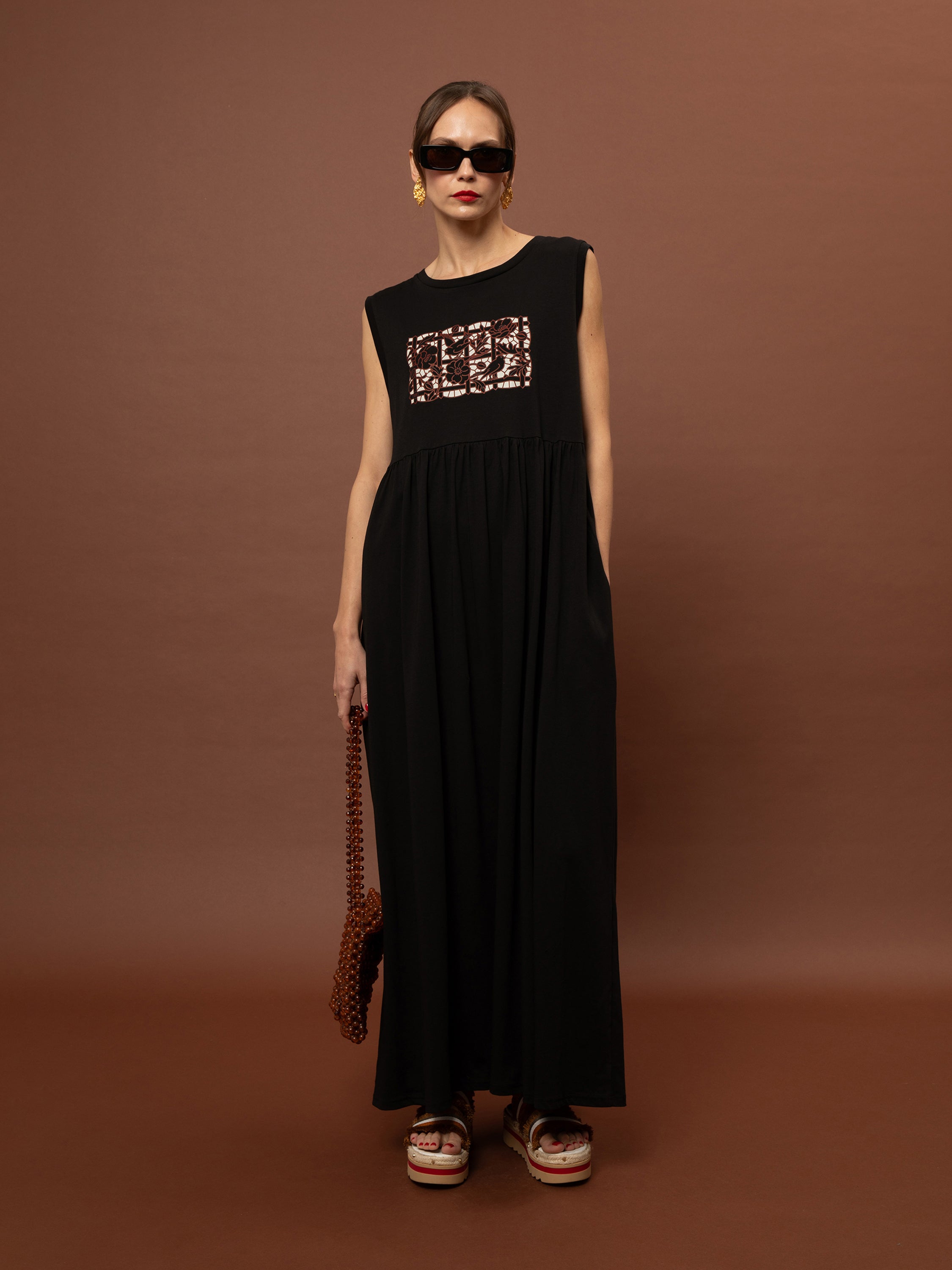 SLEEVELESS COTTON DRESS - BLACK