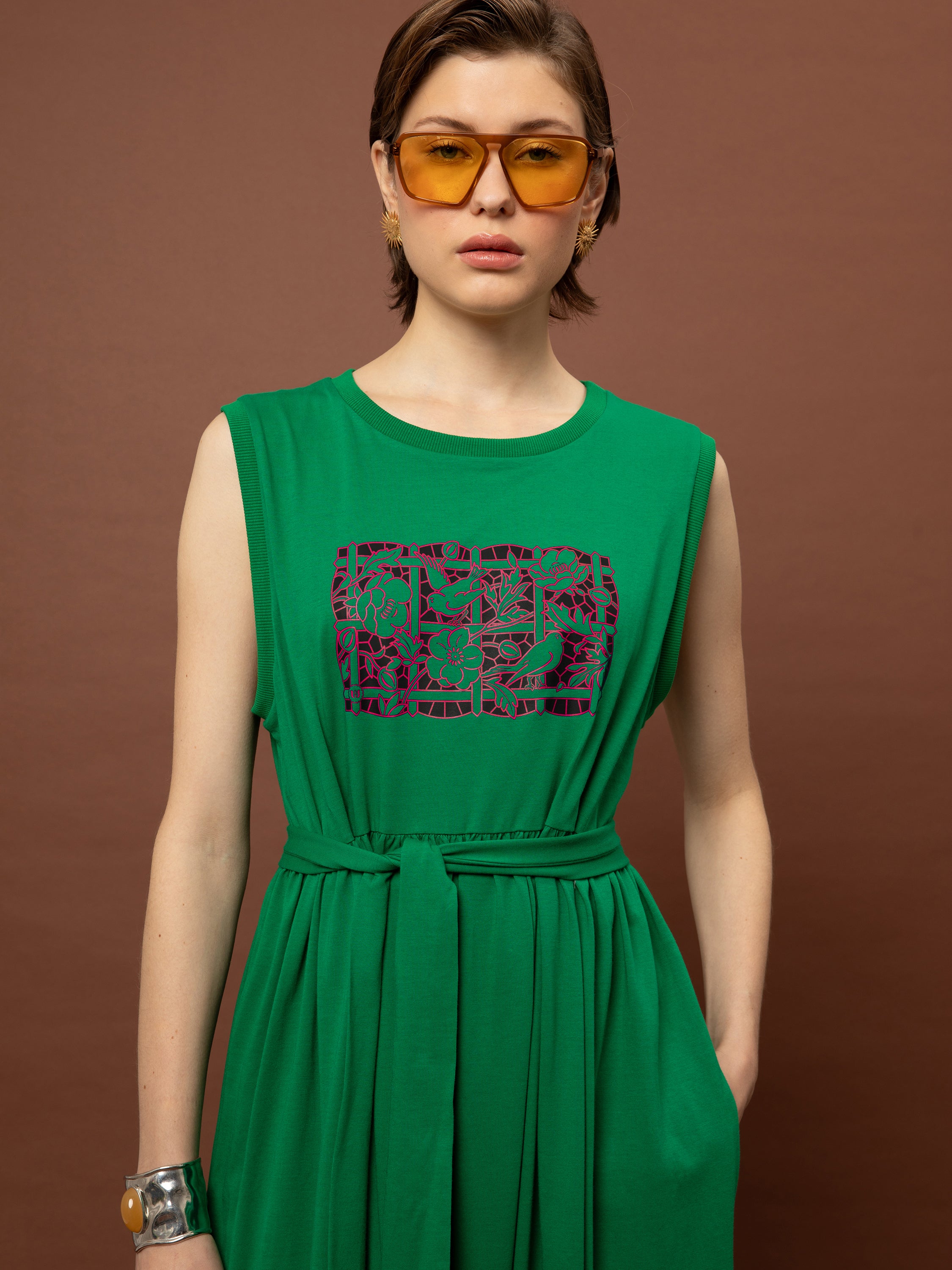 SLEEVELESS COTTON DRESS - GREEN